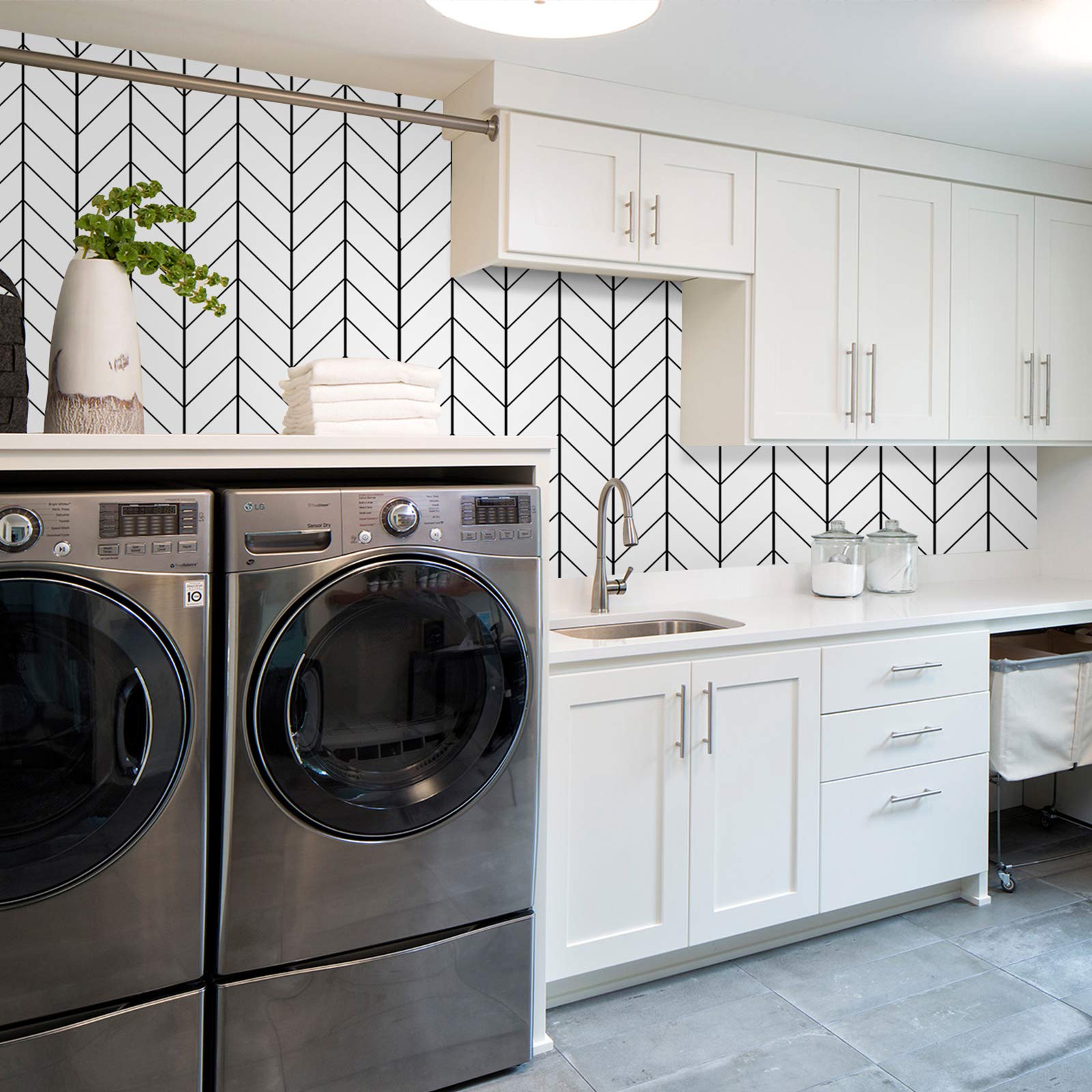 Laundry Room makeover inspiration  DIY wallpaper project  Livettes