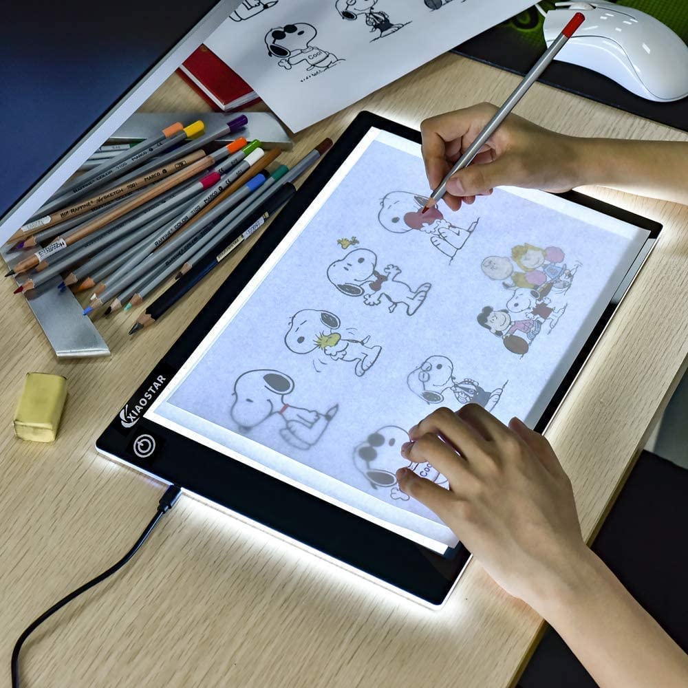 Light Box Drawing Pad, Tracing Board with Type-C Charge Cable and Brightness Adjustable for Artists, AnimationDrawing, Sketching, Animation, X-ray Viewing (A4) Not Rechargeable