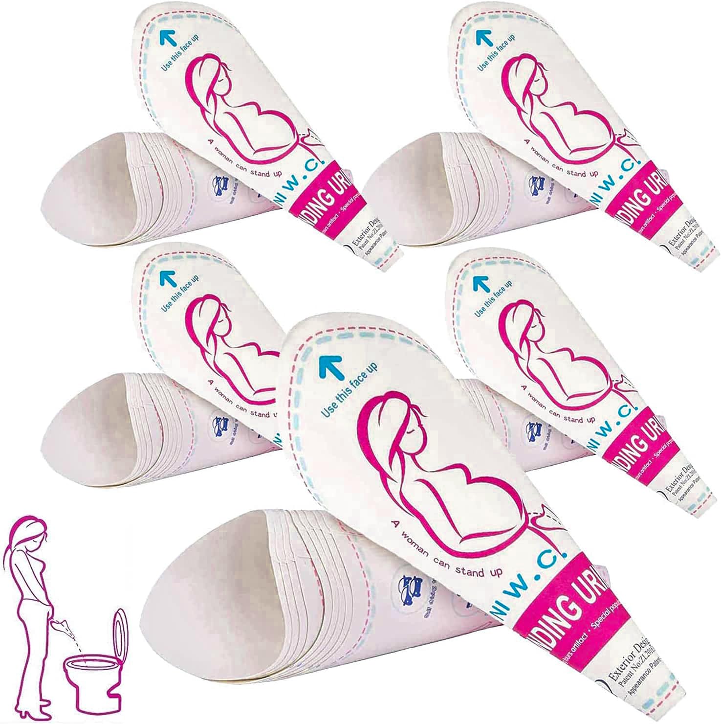 JIURUN50PCS Female Urination Device Pee Funnel for Women Portable Disposable Female Urinal Funnel to Standing Pee for Pregnant, Wounded, Travel, Camping, Outdoor Activities