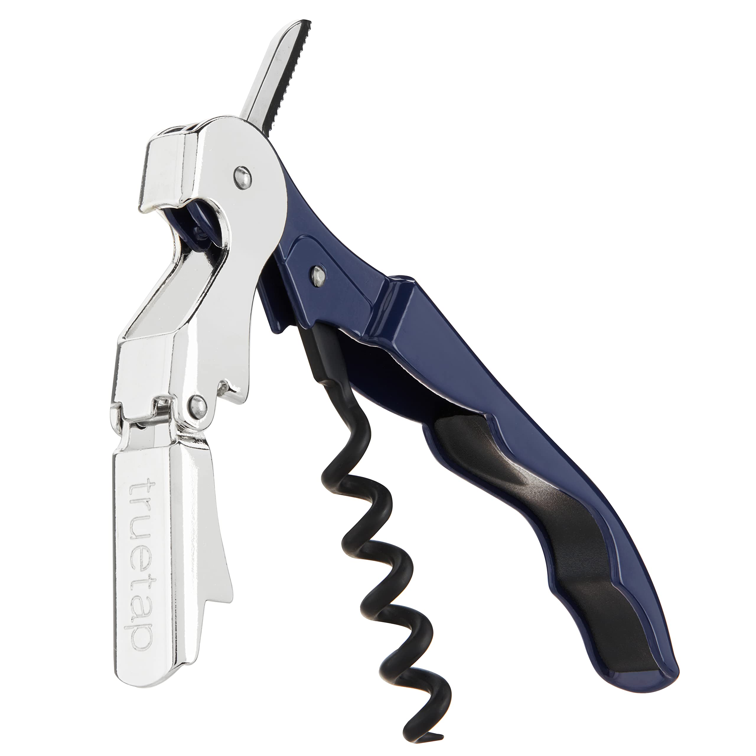 True TrueTap Double Hinged Waiter’s Corkscrew, Navy Wine Bottle Opener with Foil Cutter, Wine Key