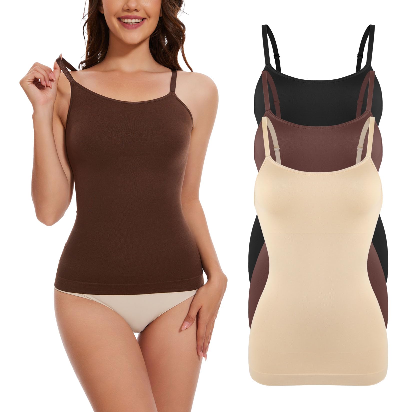 MISS MOLY Women's Camisole Top Shapewear Tummy Control Seamless Body Shaper Tank with Adjustable Spaghetti Straps