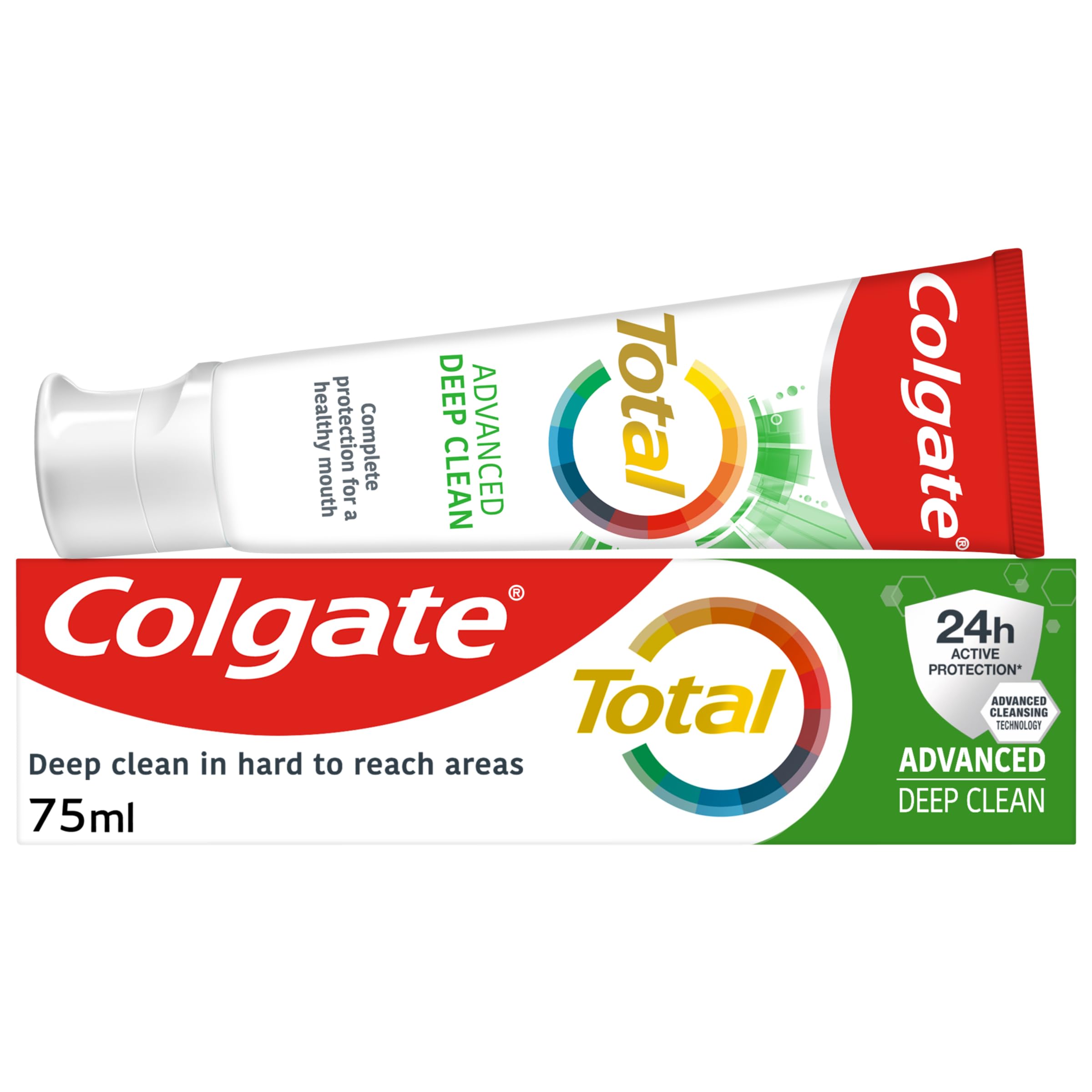 Colgate Total Advanced Deep Clean Toothpaste 75ml | fluoride toothpaste | cleans deep in hard-to-reach places | superior 24 hour bacterial defence* | fights plaque bacteria 3x more effectively**