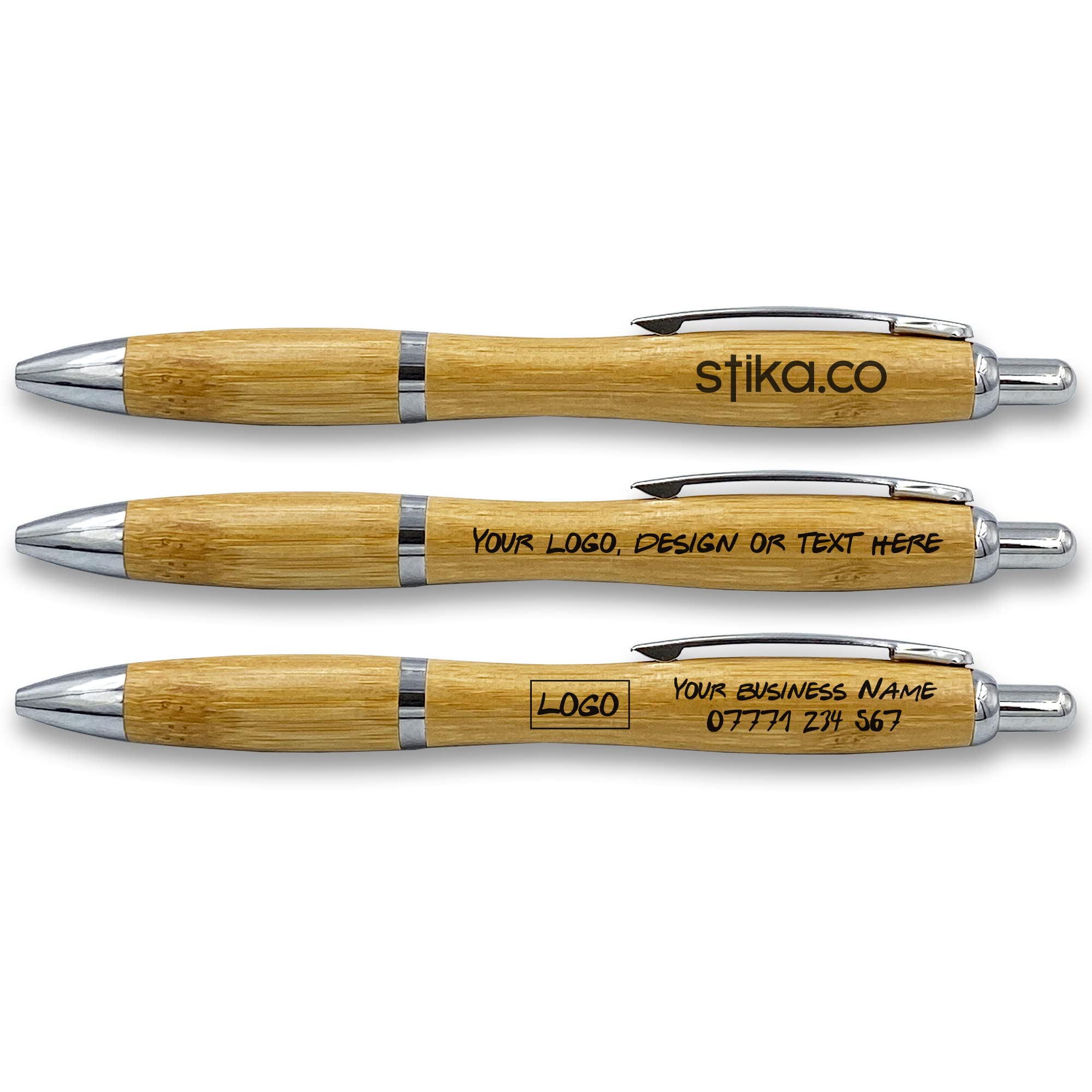 stika.co Customise Your Writing Experience with Personalised Eco-Friendly Bamboo Pens, Ballpoint Promotional Pens for Office, School, and Events - Add Your Text/Logo for a Unique Touch (Set of 40)