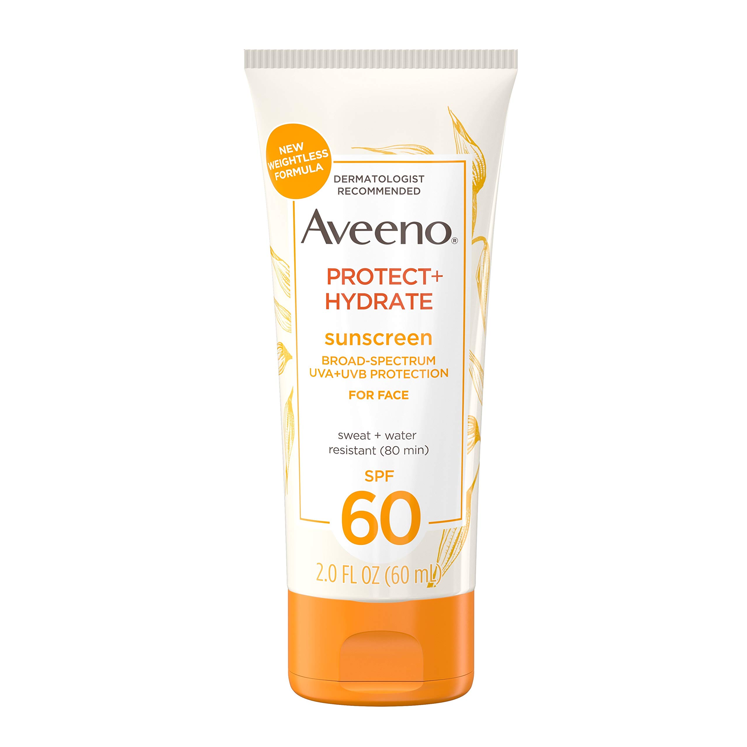 AveenoProtect + Hydrate Sunscreen Moisturizing Face Lotion with Broad Spectrum SPF 60 and Prebiotic Oat, Paraben, Phthalate, Oxybenzone and Oil Free Sunscreen for Sensitive Skin, 2.0 FL OZ