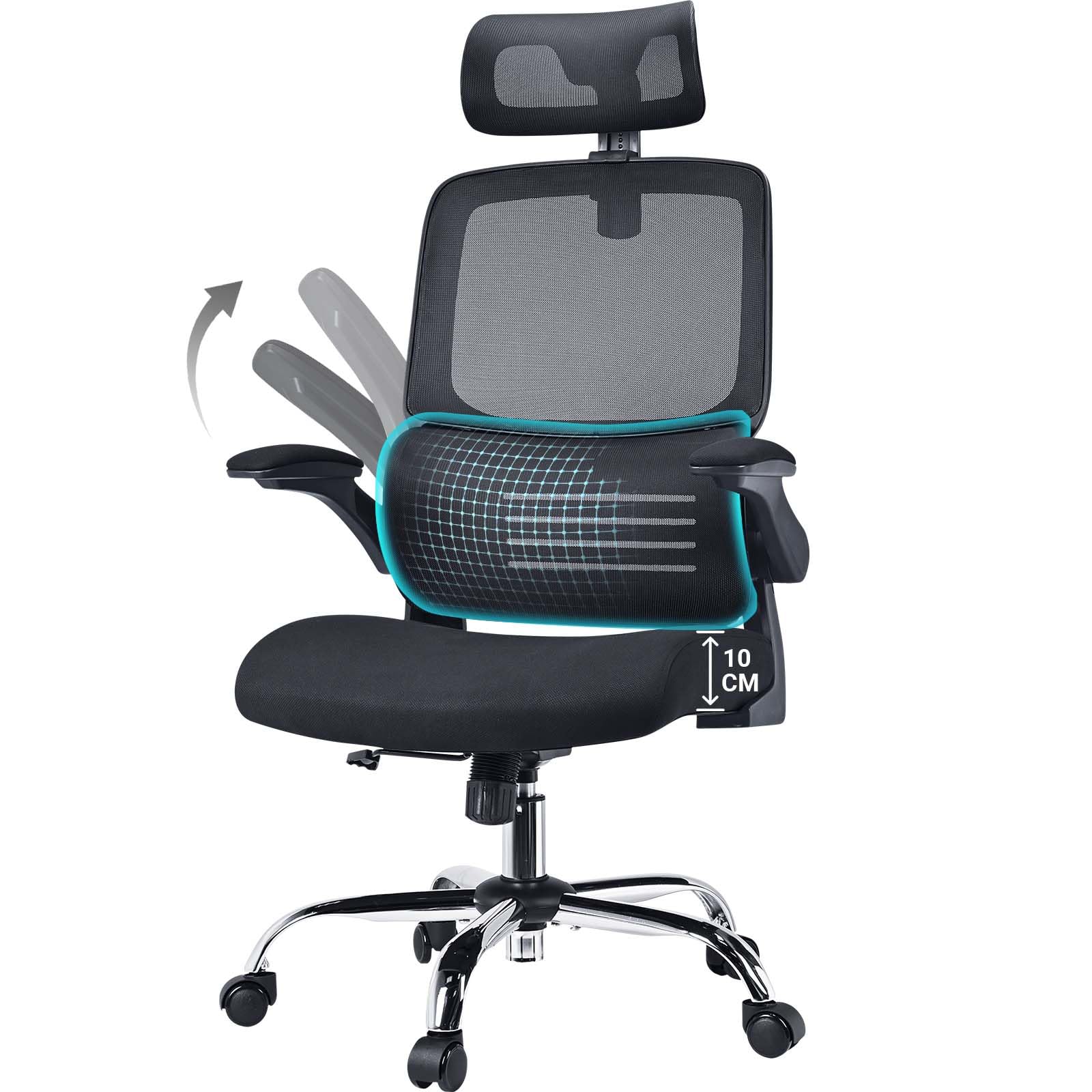 ACMELIFEErgonomic Office Chair Mesh Desk Chair with Adaptive Lumbar Support, Dual Backrest Zones, Computer Chair with Flip-Up Armrests High Back for Studio, Home Truly Widened and Enlarged(Black)