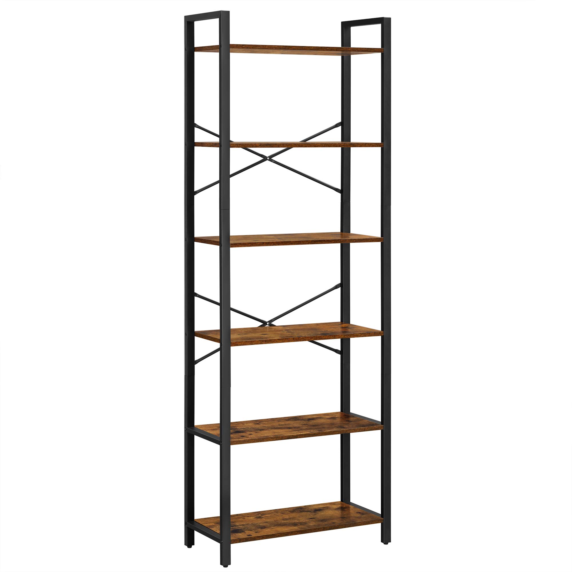 VASAGLE 6-Tier Bookshelf, Bookcase, Shelving Unit, for Office, Study, Living Room, Bedroom, 30 x 66 x 186 cm, Industrial, Rustic Brown and Ink Black LLS062B01