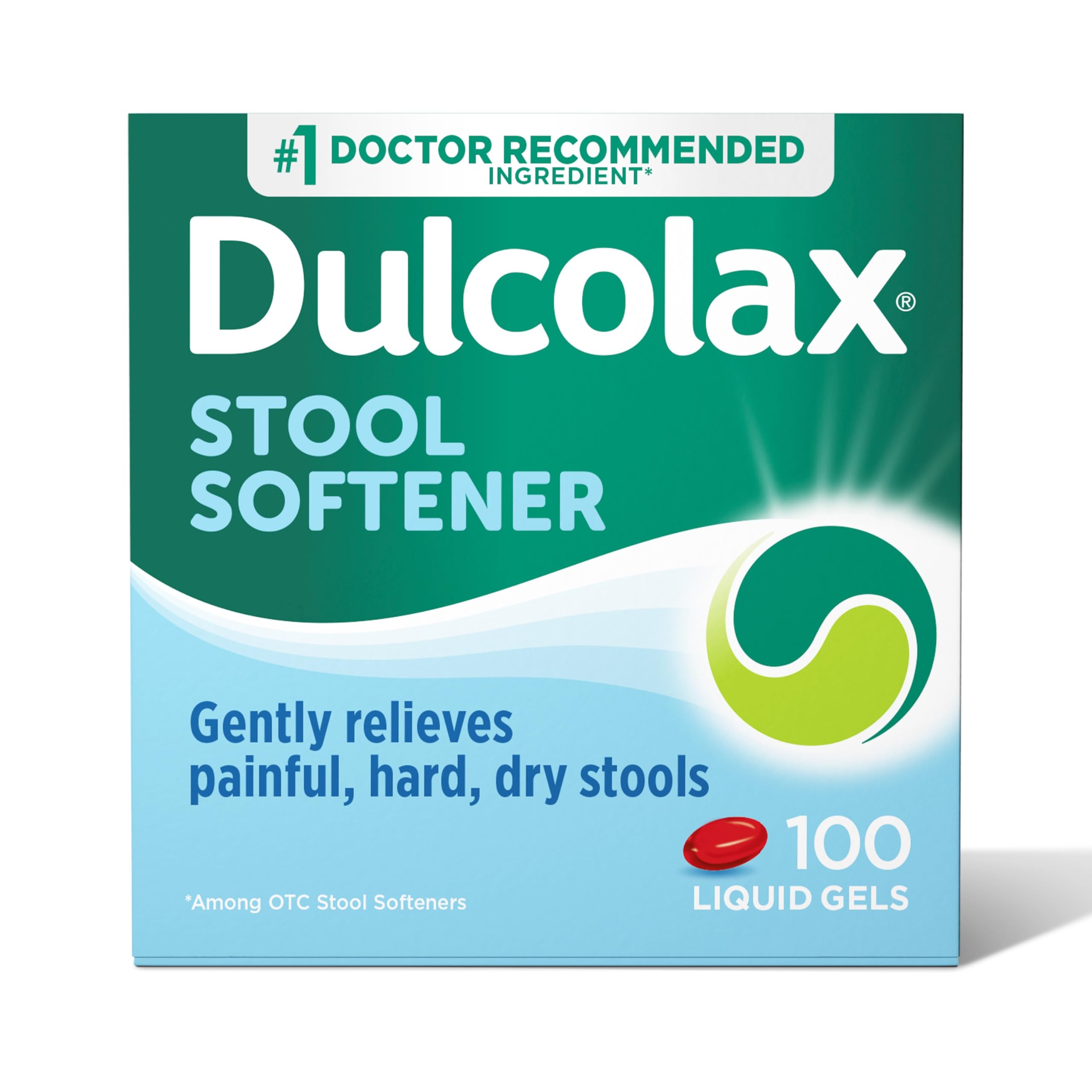 Dulcolax Stool Softener Laxative Liquid Gel Capsules, Gentle Constipation Relief for Hard, Dry Stools, Docusate Sodium 100 mg, 100 Count