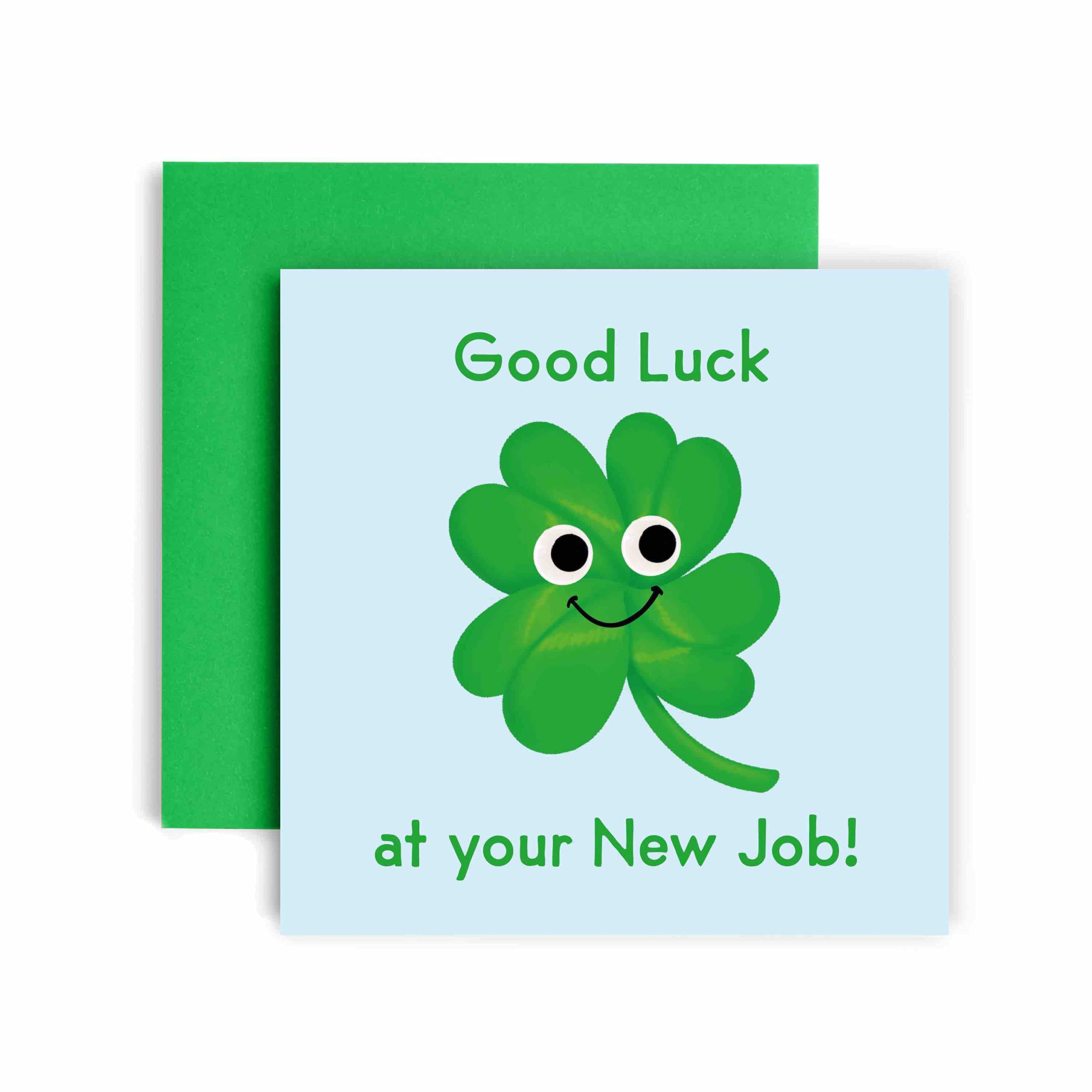 Huxters Leaving Gifts for Colleagues Women Men - Good Luck in Your new Job - Four Leaf Clover - Sorry Your Leaving Good Luck In Your New Job Card - Gifts Congratulations Card - 14.8cm (New Job)