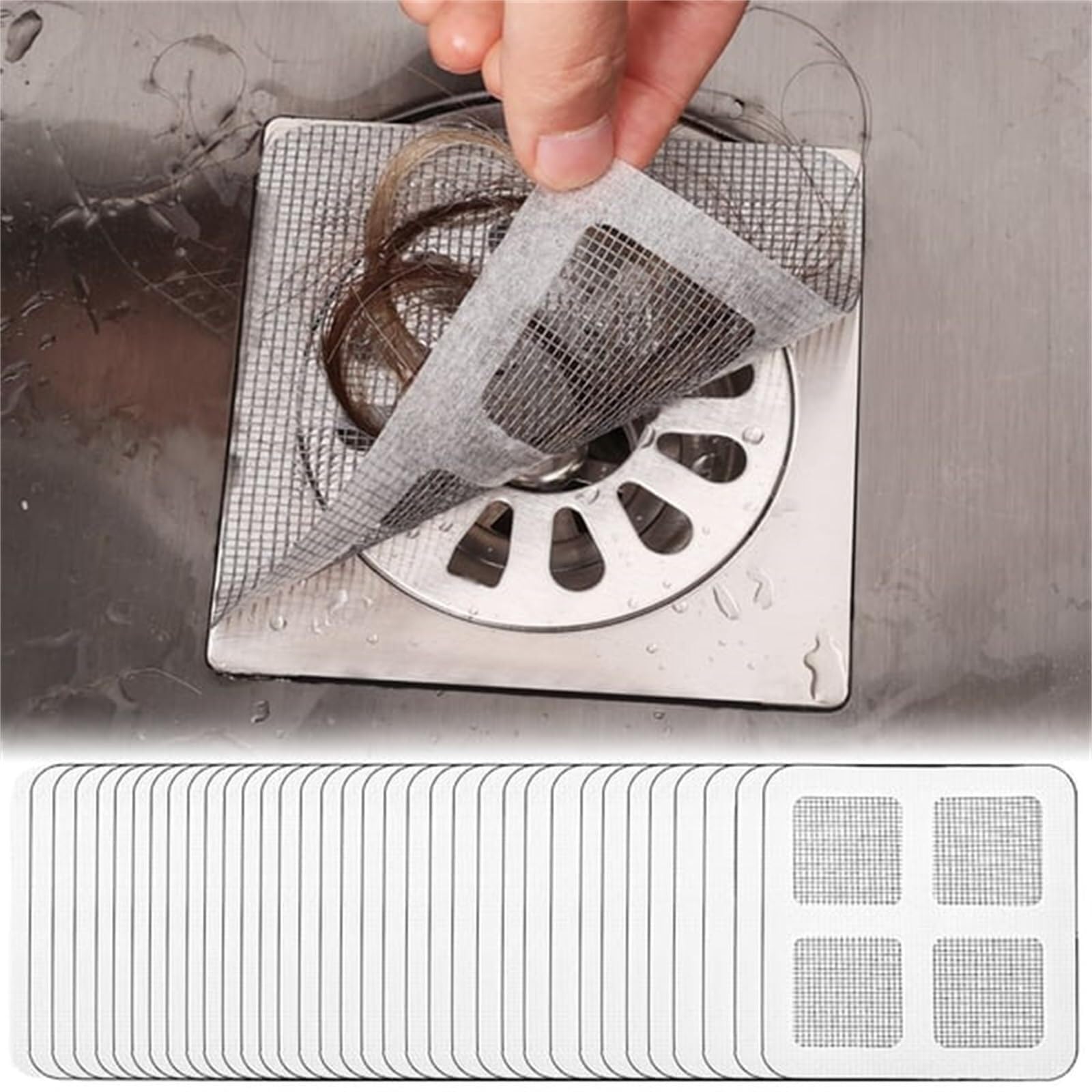 Floor Drain Sticker, 4" X 4"Disposable Floor Drain Sticker 30 PCS/Set, Disposable Shower Drain Hair Catcher Mesh Stickers, Shower Drain Hair Catcher Sticker, Shower Floor Drain Cover Square