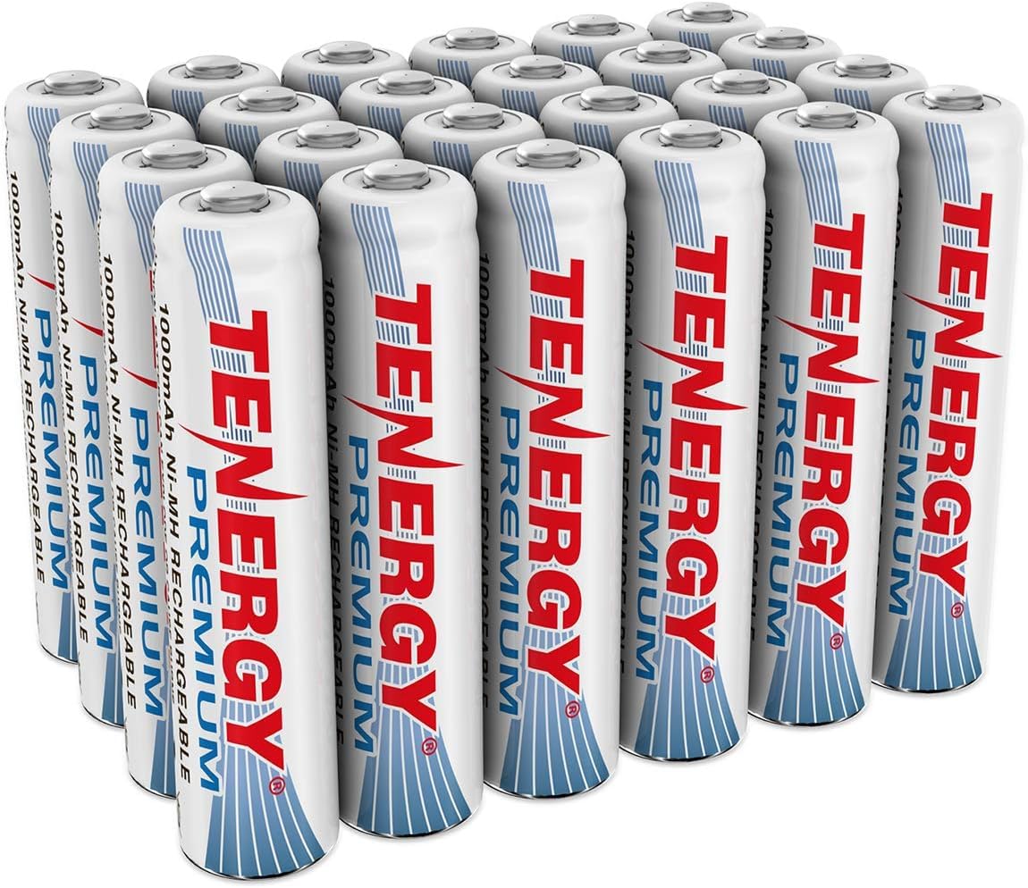 Tenergy Premium Rechargeable AAA Batteries, High Capacity 1000mAh NiMH AAA Batteries, AAA Cell Battery, 24 Pack