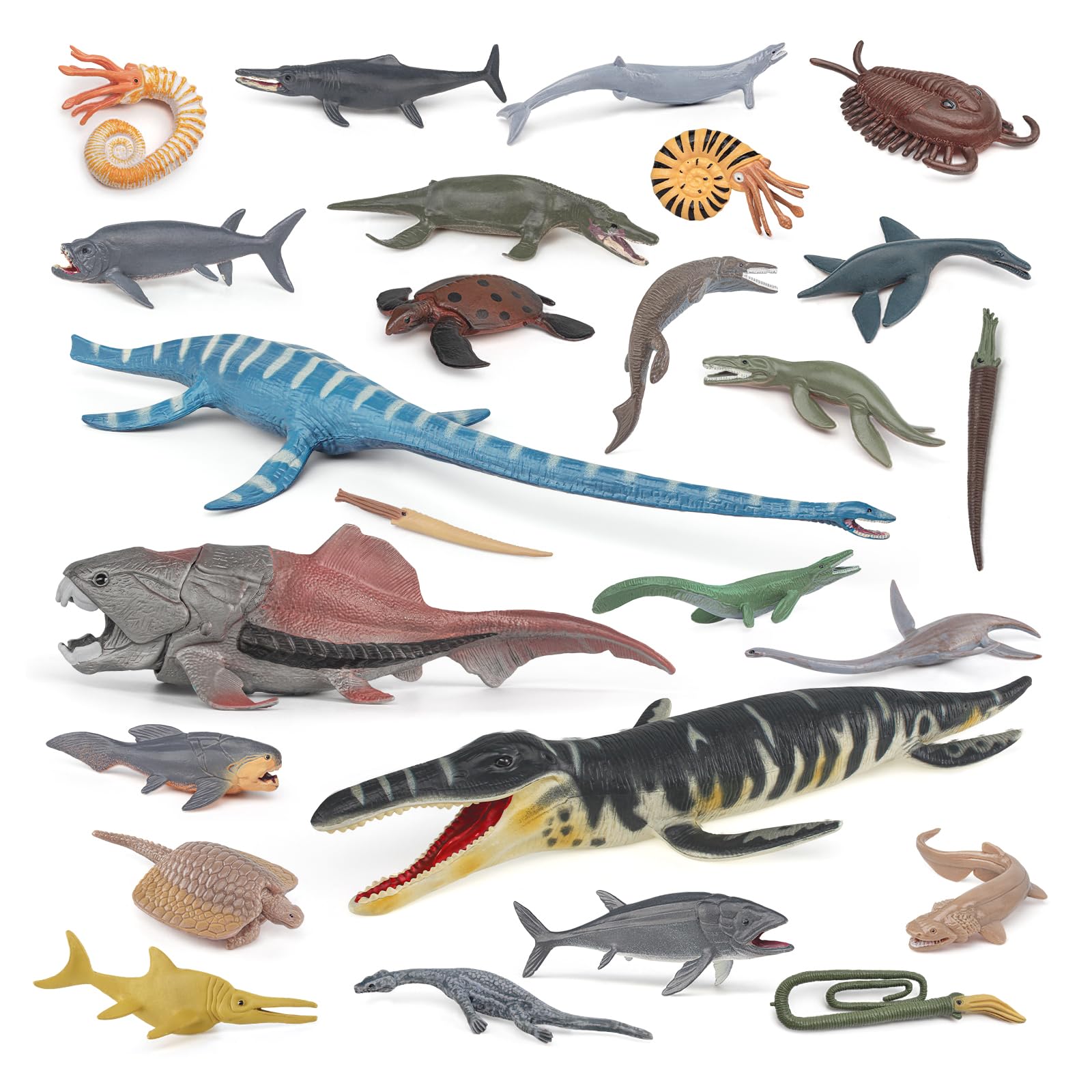 25PCS Mini and Big Prehistoric Sea Creatures Toys for Kids Ancient Sea Animals Toy Set Marine Animal Figures Cake Topper Girls Boys Kids Toddlers