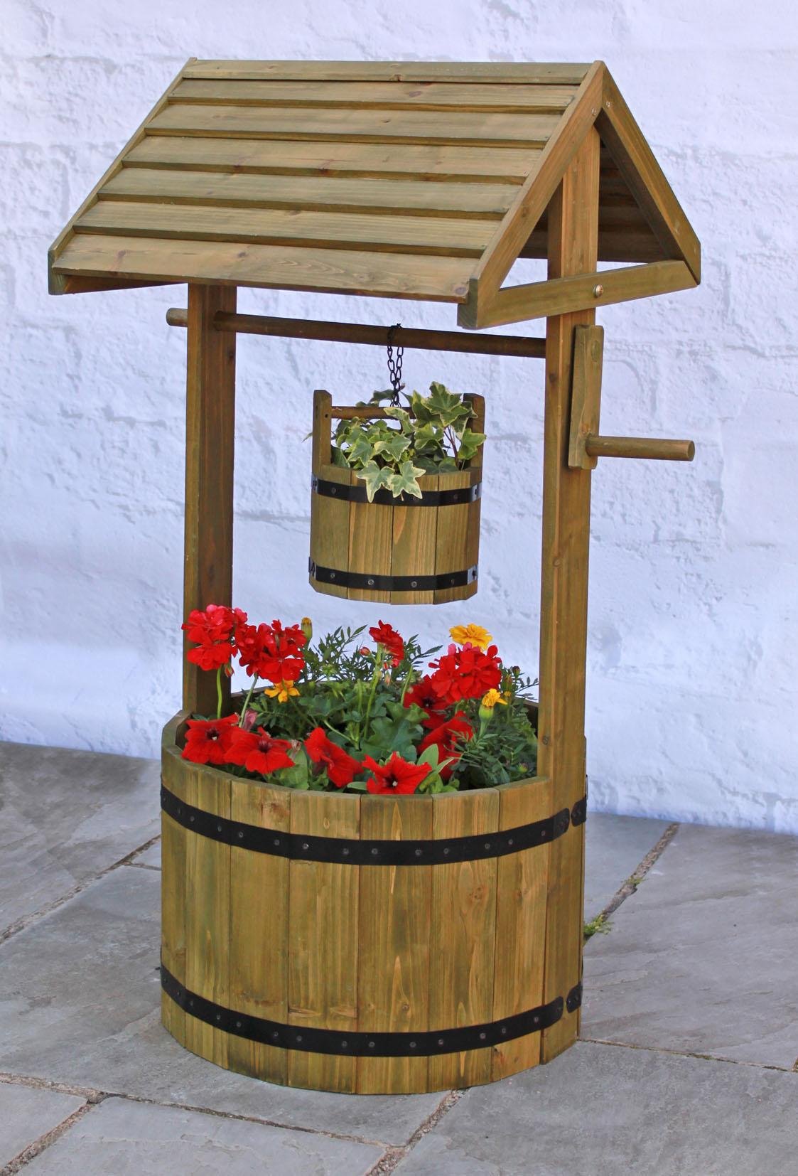 HENSITADecorative Wooden Wishing Well Patio Planter.