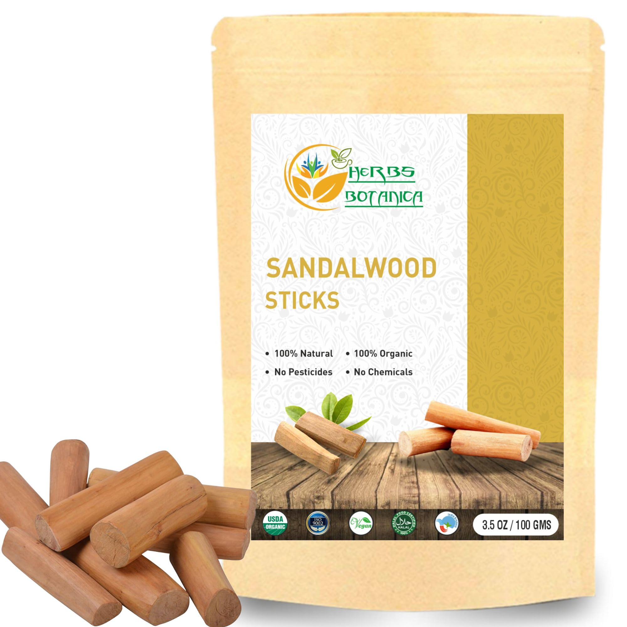 Herbs Botanica Sandalwood Sticks Natural Chandan Ki Lakdi Sacred Sandalwood Sticks: Aromatic Bliss Spiritual Serenity Incense Havan, Holy Sticks, Mediation Yoga Pooja Tikka 3-4 inch Sticks 3.5 oz