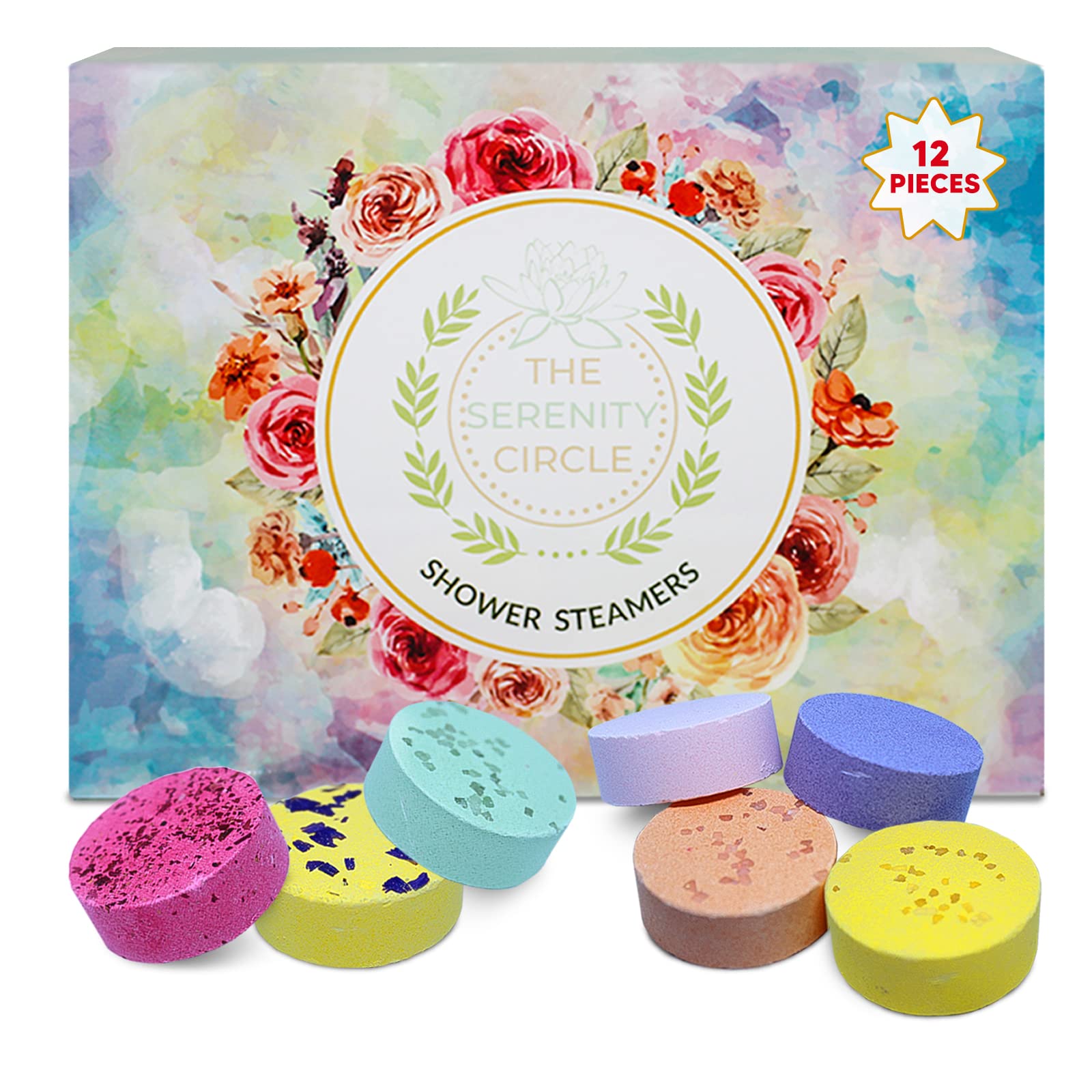 The Serenity Circle Shower Steamers – 12 Pieces Relief Shower Steamers – Aromatherapy Shower Steamer Set for Relaxation and Revitalization – Colourful Design – at-Home SPA Set