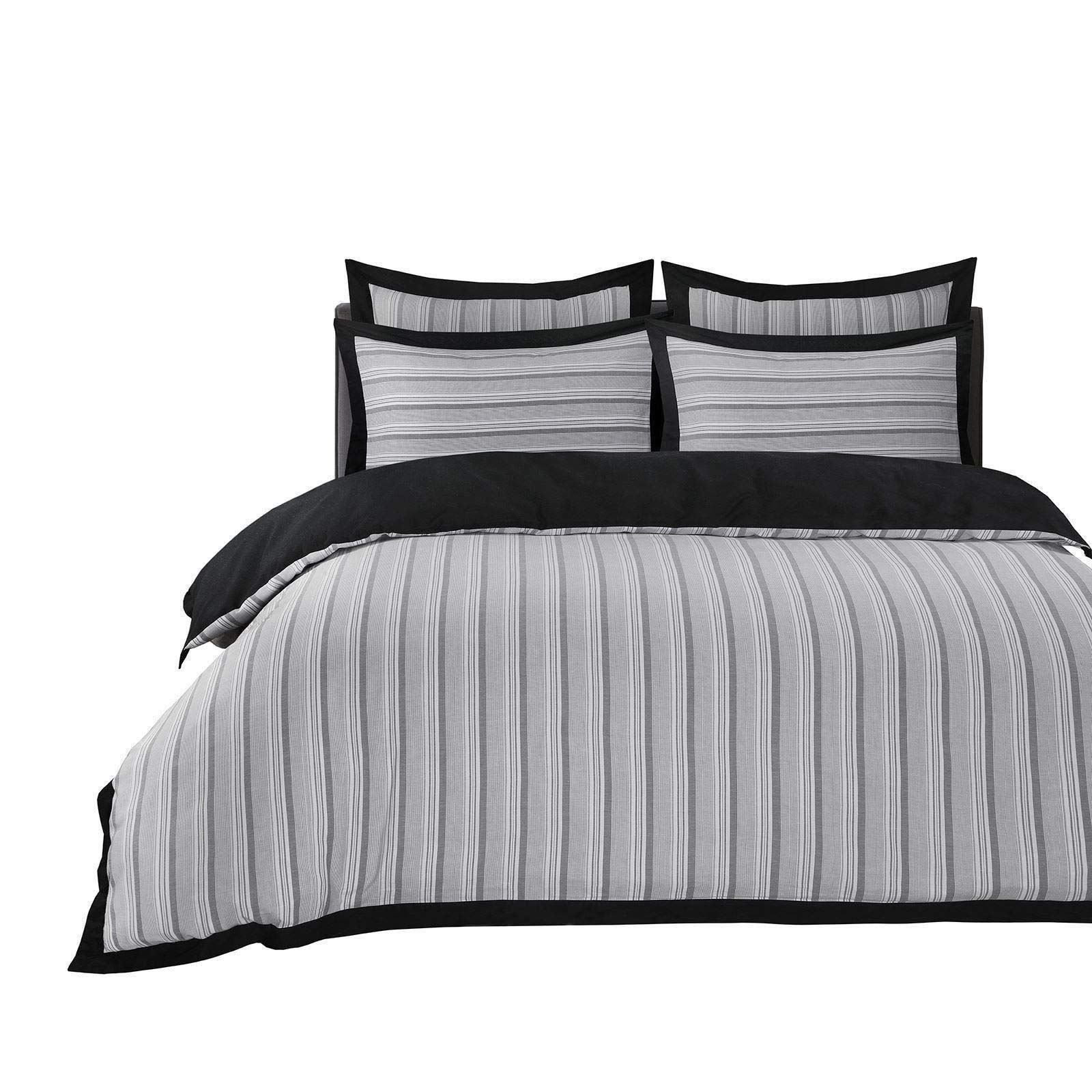 Nimsay Home Valletta 100% Cotton Luxury Soft Woven Striped Oxford Duvet Quilt Cover Bedding Set (Grey, Super King)