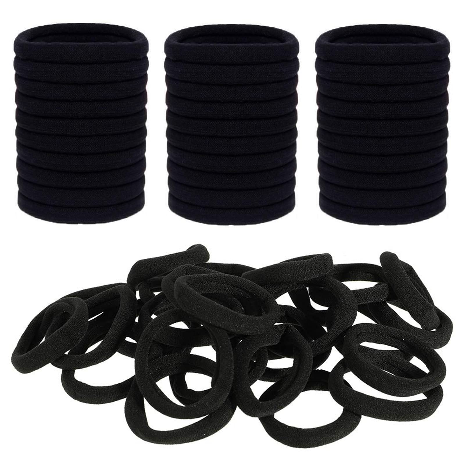 ILamourCar Hair Bands for Women, 50 Pcs Thick Seamless Hair Ties No Damage, Black Hair Bobbles for Women Men Girl, Strong Elastic Ponytail Holders Hair Accessories (Black)