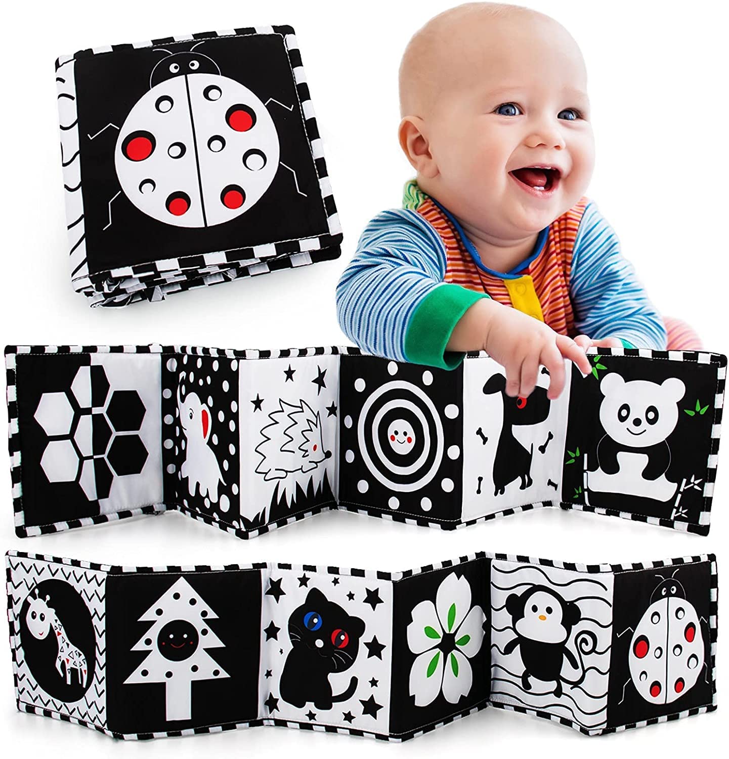 ECVV Black and White High Contrast Sensory Baby Toys Baby Soft Book for Early Education, Infant Tummy Time Toys, Three-Dimensional Can Be Bitten and Tear Not Rotten Paper 0-3 Years Old Newborn Toys