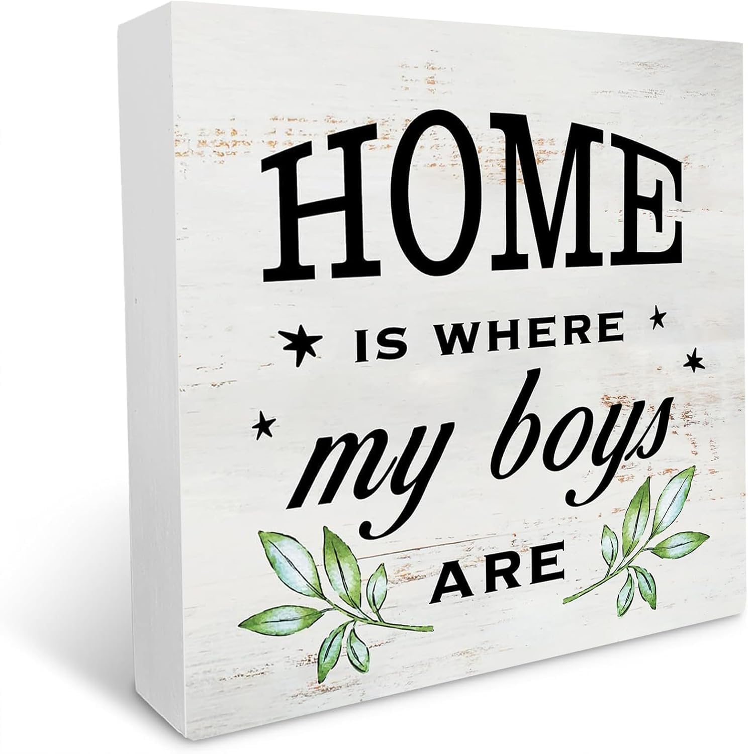 Inspirational Wood Box Sign Home is Where My Boys are Wood Box Sign Home Decor Rustic Mothers Day Wooden Box Sign Block Plaque for Wall Tabletop Desk Home Decoration 7x7 Inch