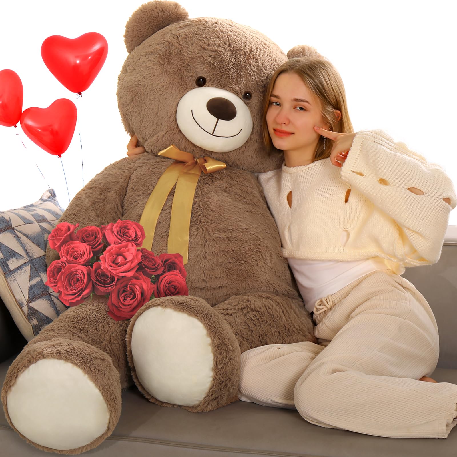 MorisMosXXL Giant Teddy Bear 150cm, Big Dark Brown Stuffed Teddy Bear, Cuddly Massive Soft Bear, 1.5m Large Fluffy Teddies Plush Toy Gifts for Kids Wife Mom Birthday Deco