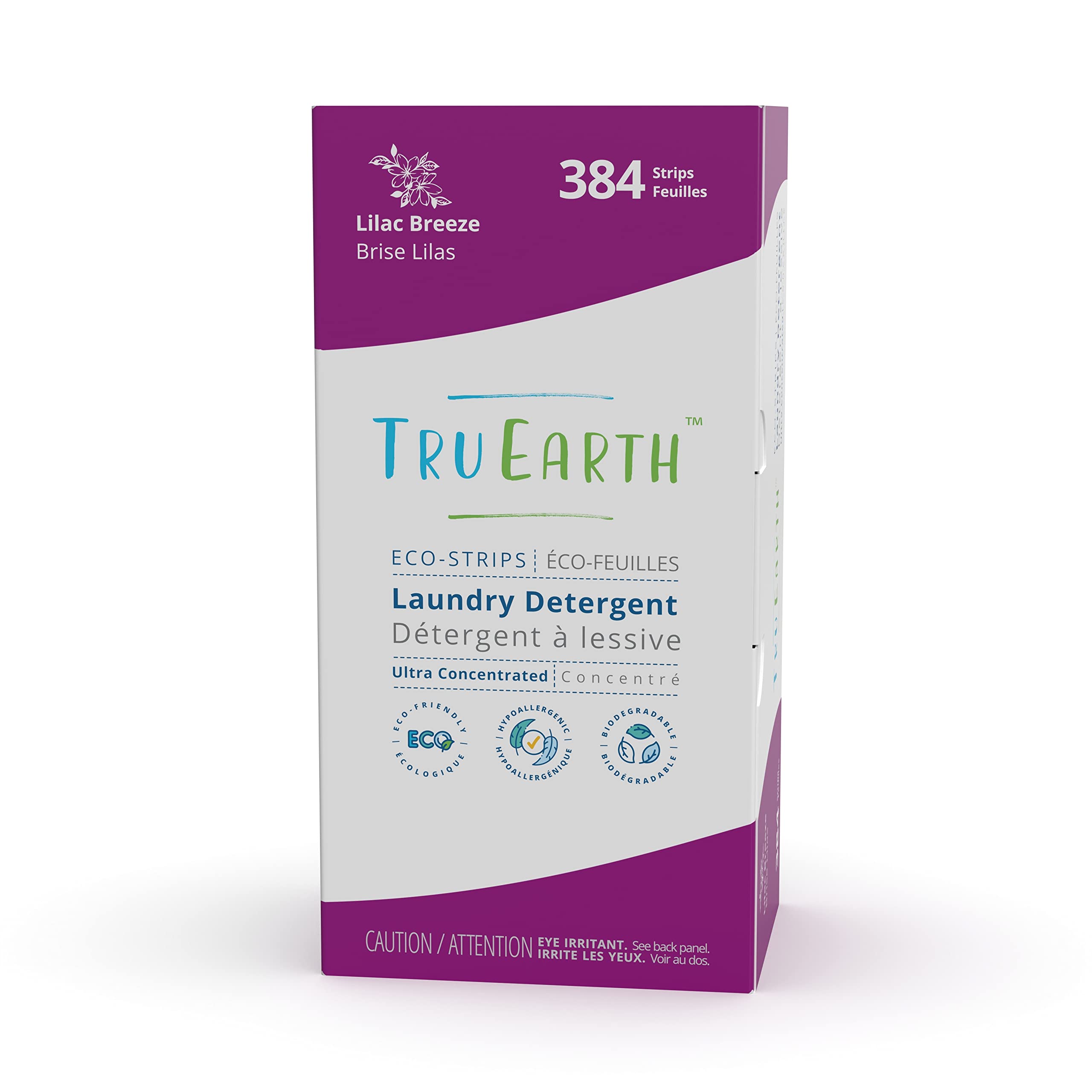 Tru Earth Hypoallergenic, Eco-friendly & Biodegradable Plastic-Free Laundry Detergent Sheets/Eco-Strips for Sensitive Skin, 384 Count (Up to 768 Loads), Lilac Breeze