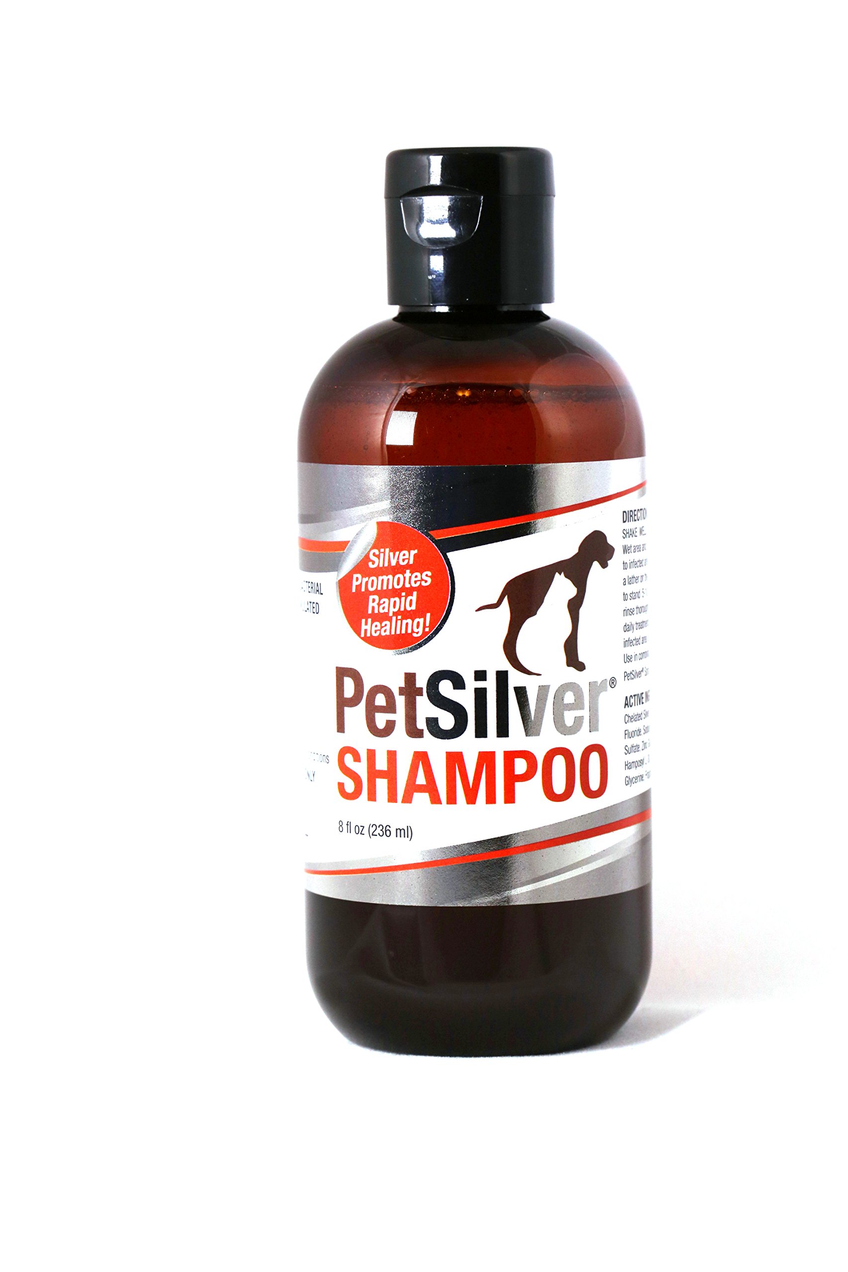 PetSilver Shampoo with Chelated Silver (8oz) for Dogs and Cats. Skin Infections, Hot Spots, Cuts, Wounds, Flea, Tick and Insect Bites, pss8