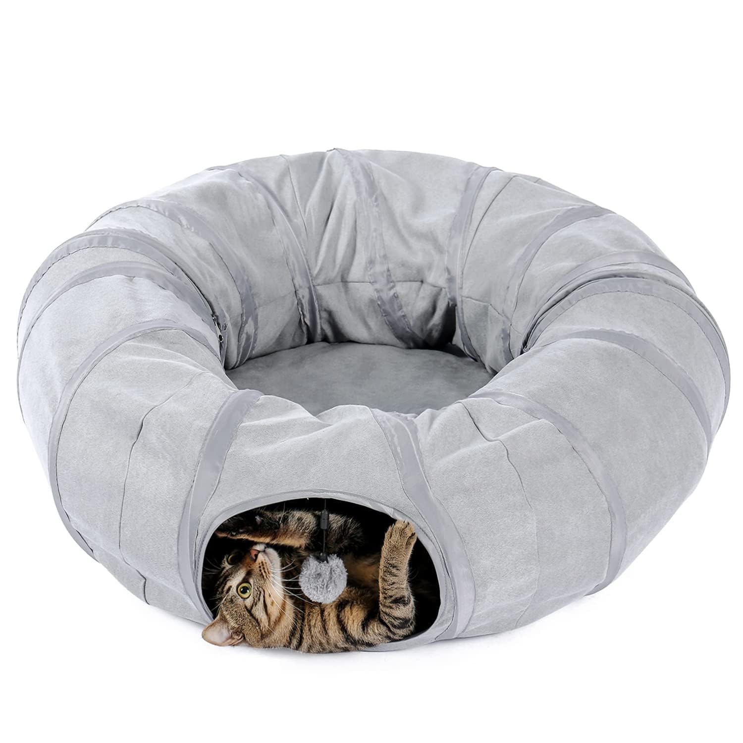 PAWZ RoadCat Tunnel Bed with Central Mat and Peek Hole Cat Bed with Cat Toy Hanging Balls -Tunnel Bed