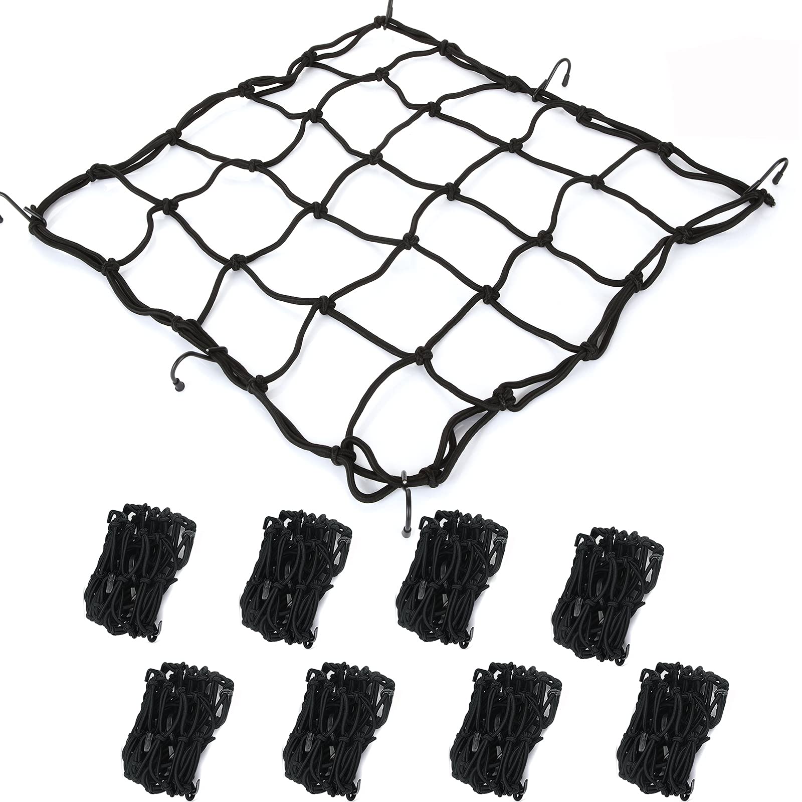 Heavy Duty Bungee Net Stretches, Gear Helmet Luggage Thicken Netting, Adjustable Metal Hooks for Motorcycle, Bike, ATV