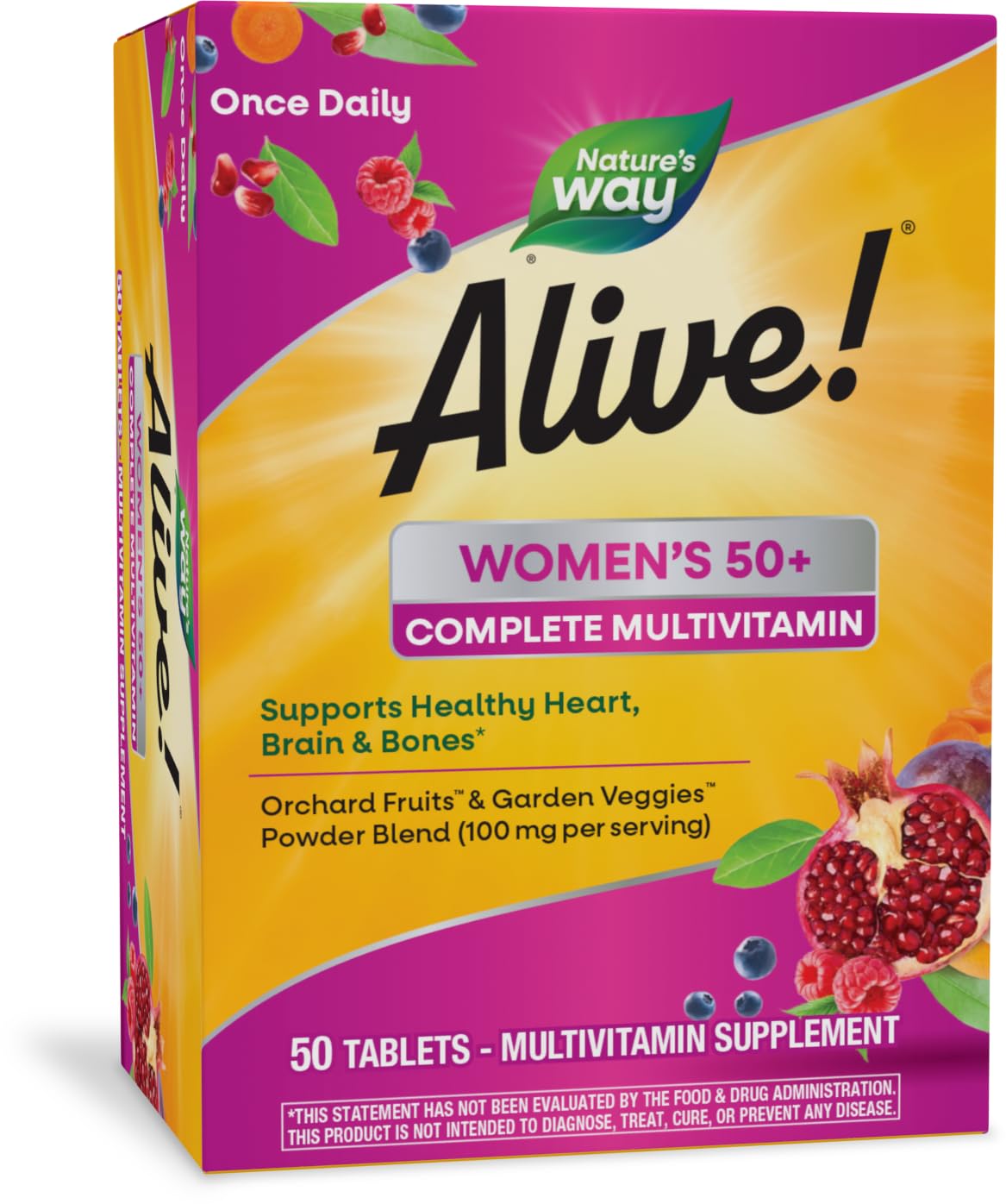 Nature's Way Alive! Women's 50+ Complete Multivitamin, Supports Healthy Heart, Brain, Bones*, B-Vitamins, Gluten-Free, 50 Tablets (Packaging May Vary)