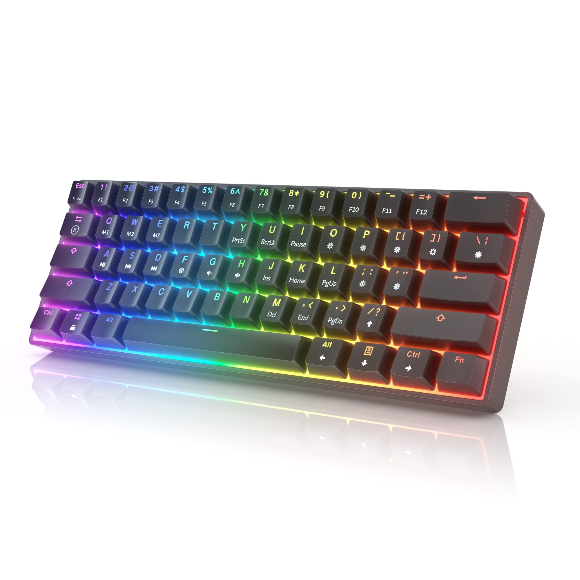 HK GamingGK61 Mechanical Gaming Keyboard 60 Percent | 61 RGB Rainbow LED Backlit Programmable Keys | USB Wired | For Mac and Windows PC | Hotswap Gateron Optical Blue Switches | Black