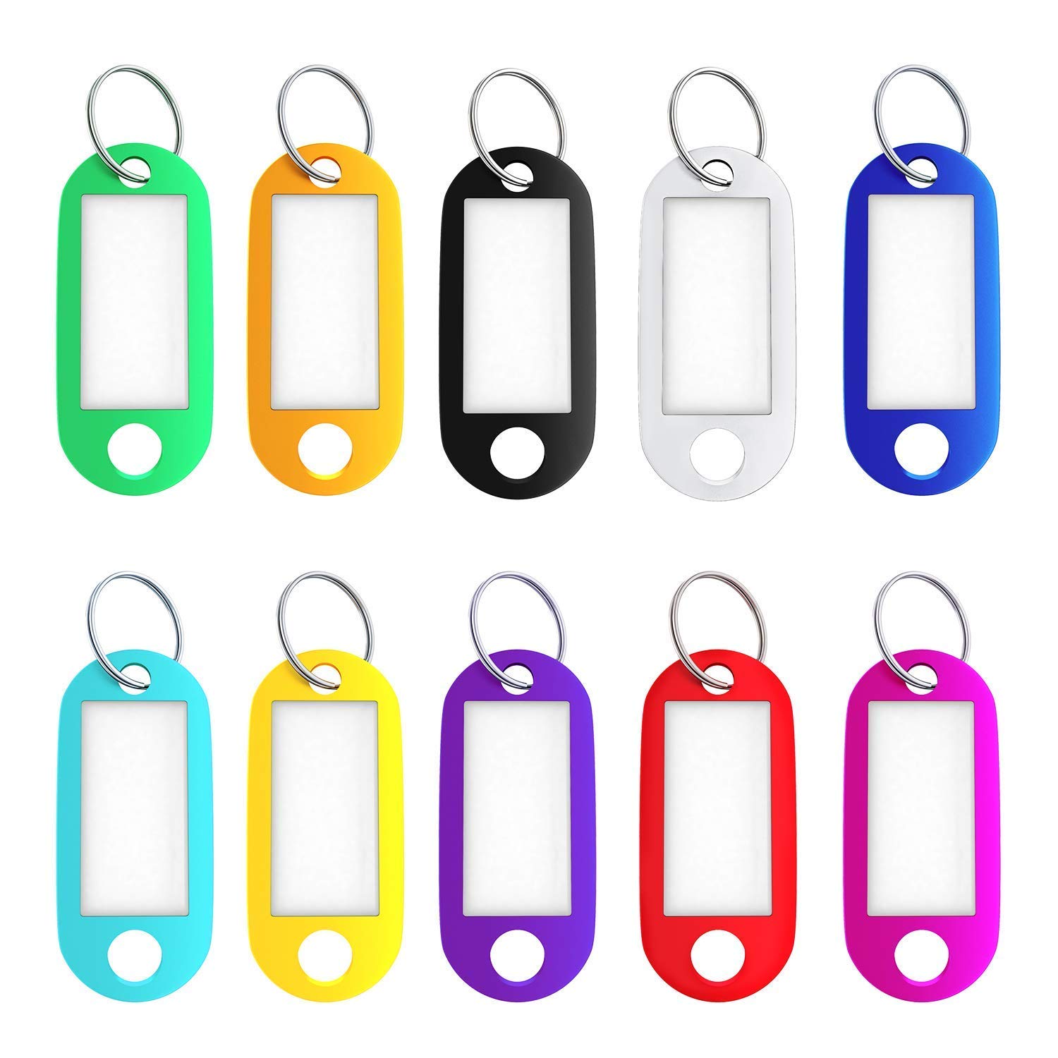 HOMEE Key Tags, 50 Pack Tough Plastic ID Labels Keyring Keychain with Split Ring and White Label - 10 Assorted Colors