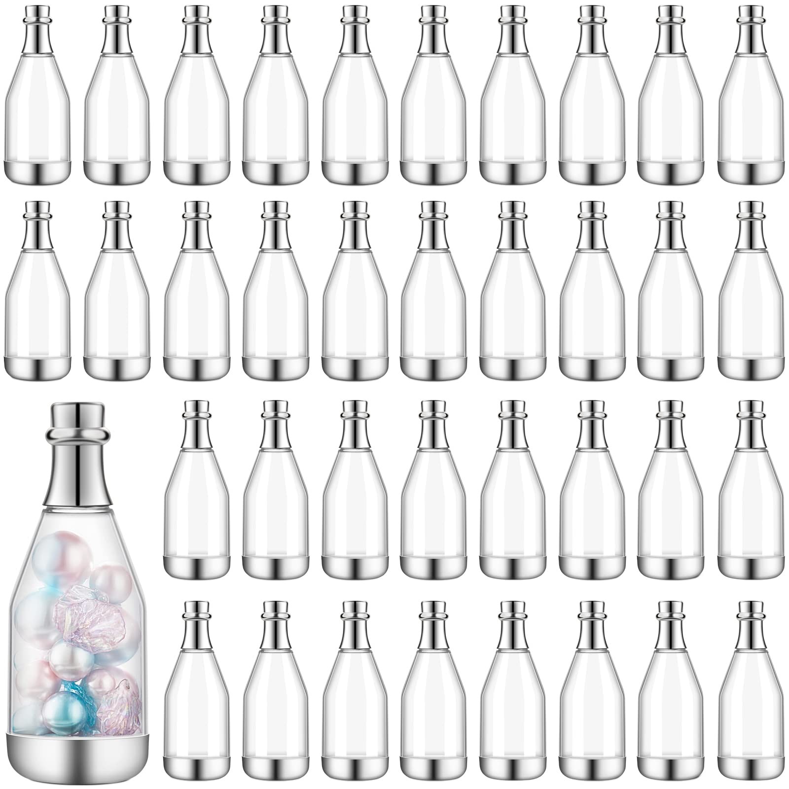 54 Pieces Champagne Bottles Candy Bottles Bridal Shower Favors Mini Baby Bottle for Baby Shower Mini Champagne Bottles Bulk Plastic Wine Alcohol Containers for Wedding Birthday Party (Silver)