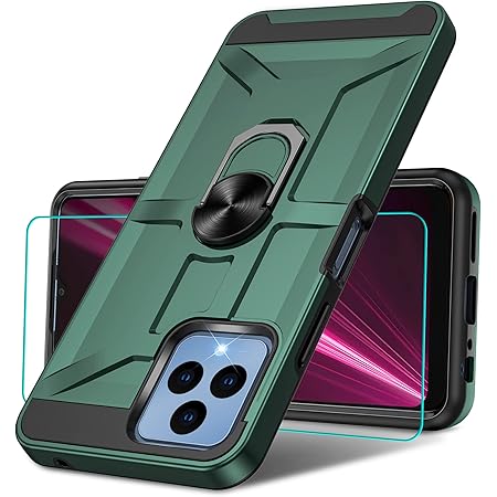 for T-Mobile Revvl 6 5G Case with HD Screen Protector, Heavy Duty Shockproof Protective Case, Atump 360°Rotation Ring Holder Kickstand [Military Grade] TPU Phone Case for T-Mobile Revvl 6 5G, Green