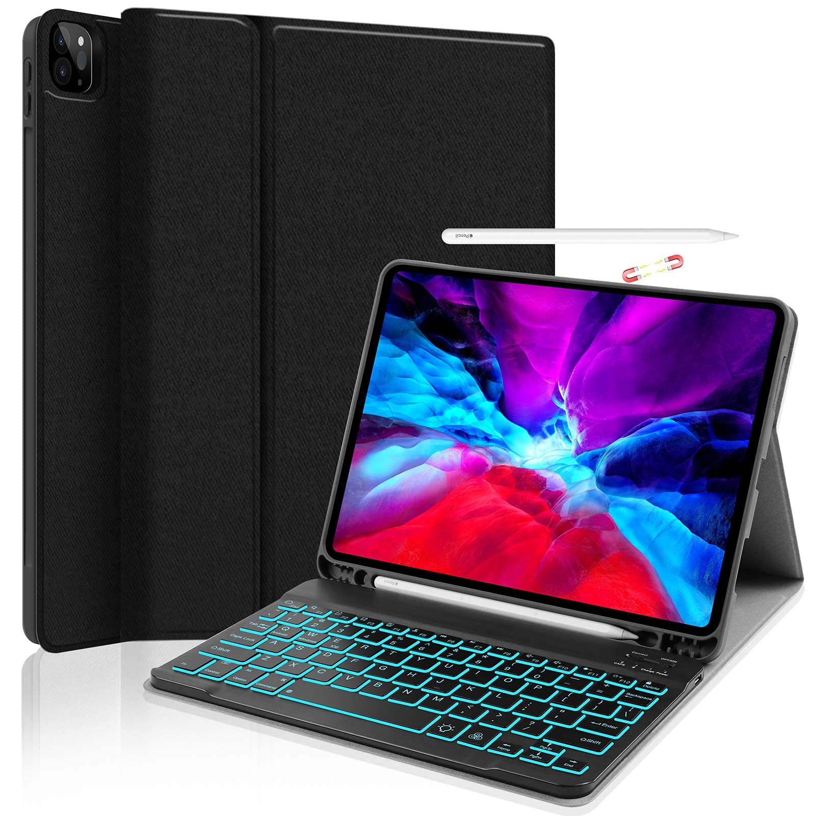 MKL Keyboard Case for iPad Pro 11 2020 - Support Pencil Holder Charging Holder Detachable Keyboard Stand Magnetic Cover with Arabic Keyboard Stickers (Z Backlit Black)