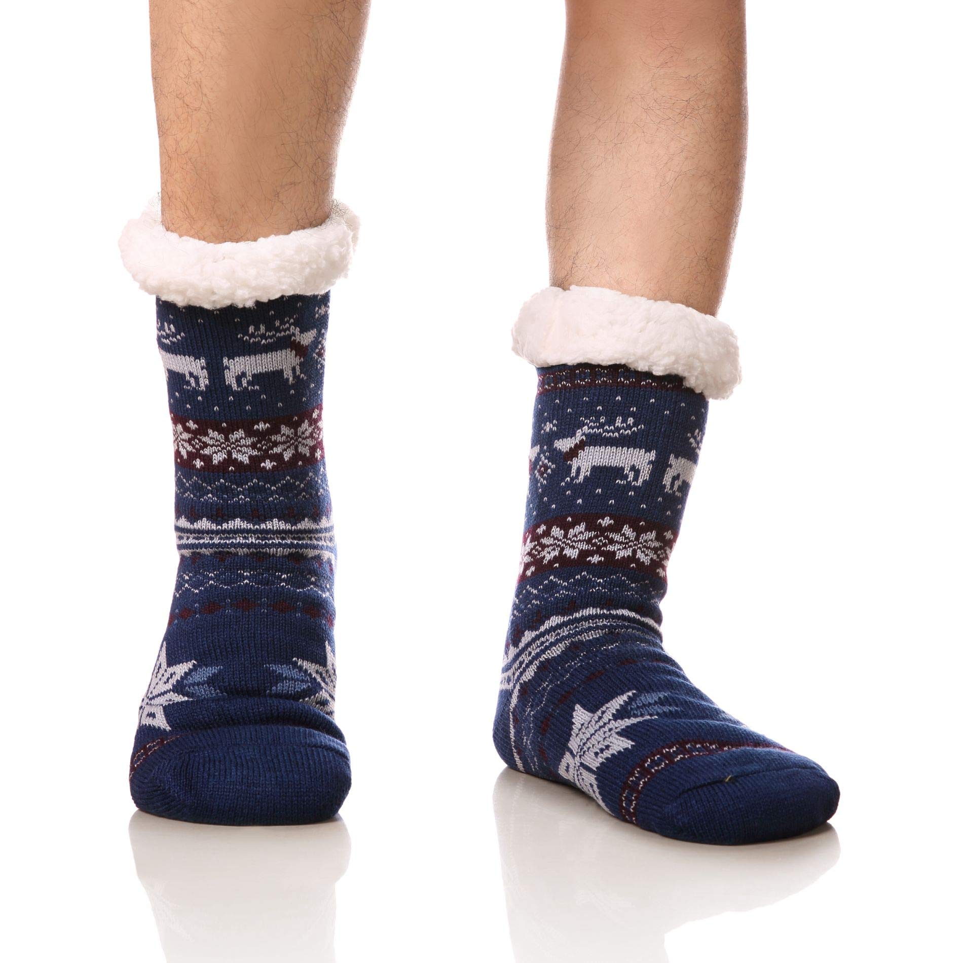 DoSmartMen's Winter Thermal Fleece Lining Knit Slipper Socks Christmas Non Slip Socks