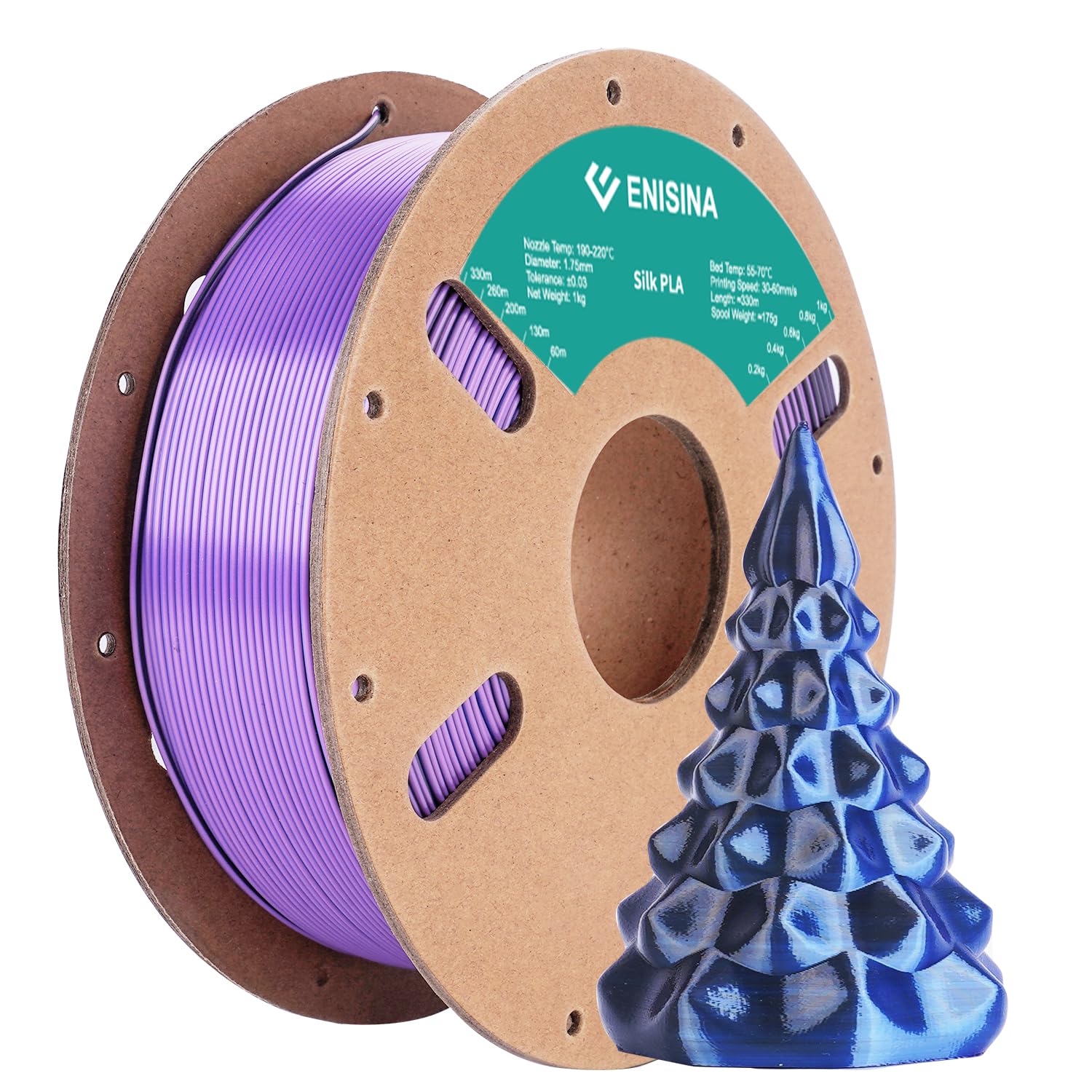 Silk PLA Filament 1.75mm, ENISINA Silk tri Color Filament Clog-Free for 3D Printer -Dimensional Accuracy +/- 0.03mm,1kg / 2.20lb(Blue&Purple&Black)