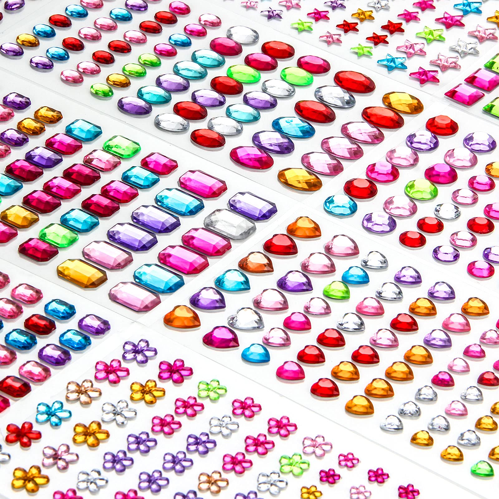 1200+ PCS Self Adhesive Gems Stickers,Jewels Craft Bling Rhinestone Sticker for DIY Nail Body Makeup Festival