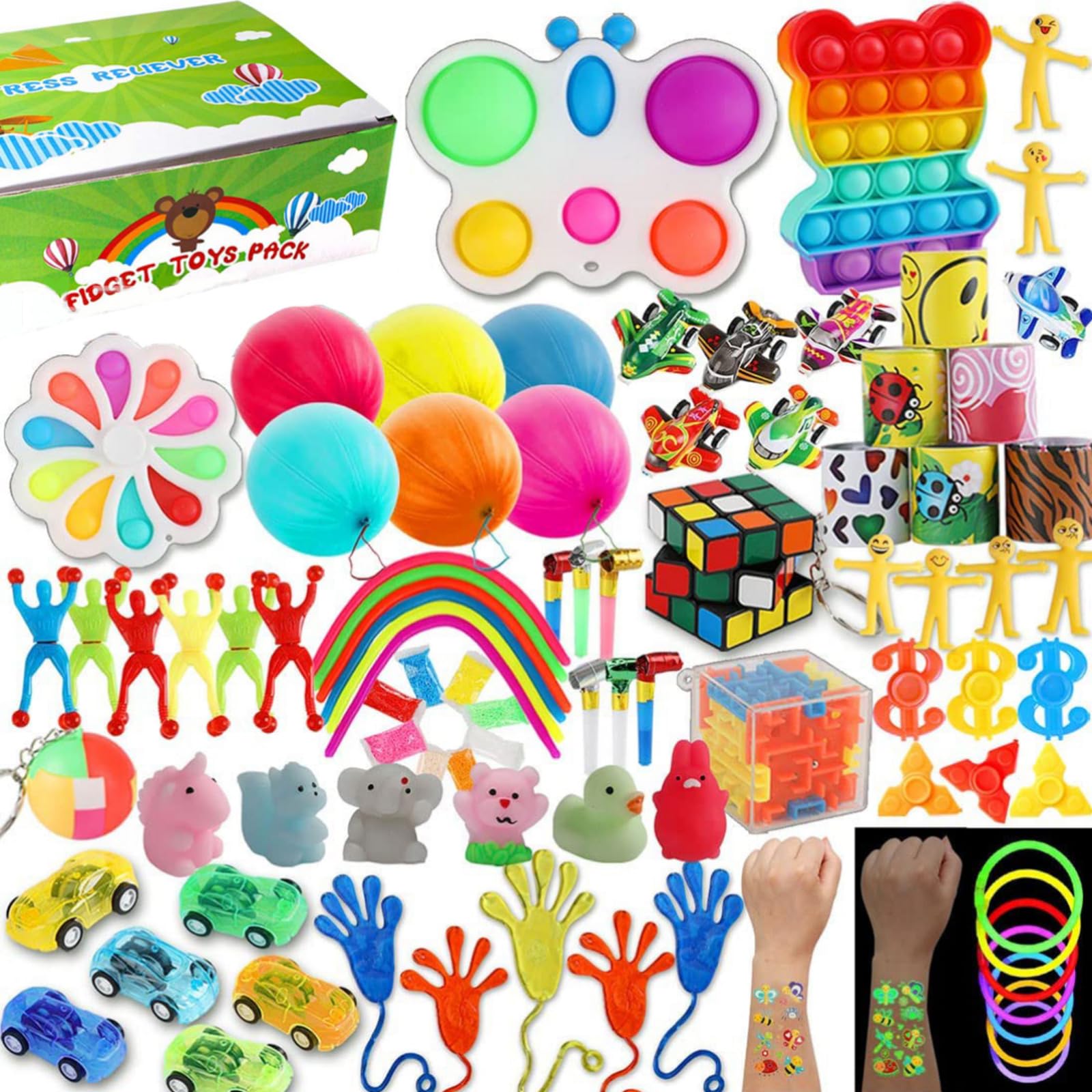 Wougzan 100 Pcs Party Favors for Kids, Fidget Toys Pack, Stocking Stuffers, Birthday Gift Toys, Prize Box, Treasure Box, Goodie Bag Stuffers, Carnival Prizes