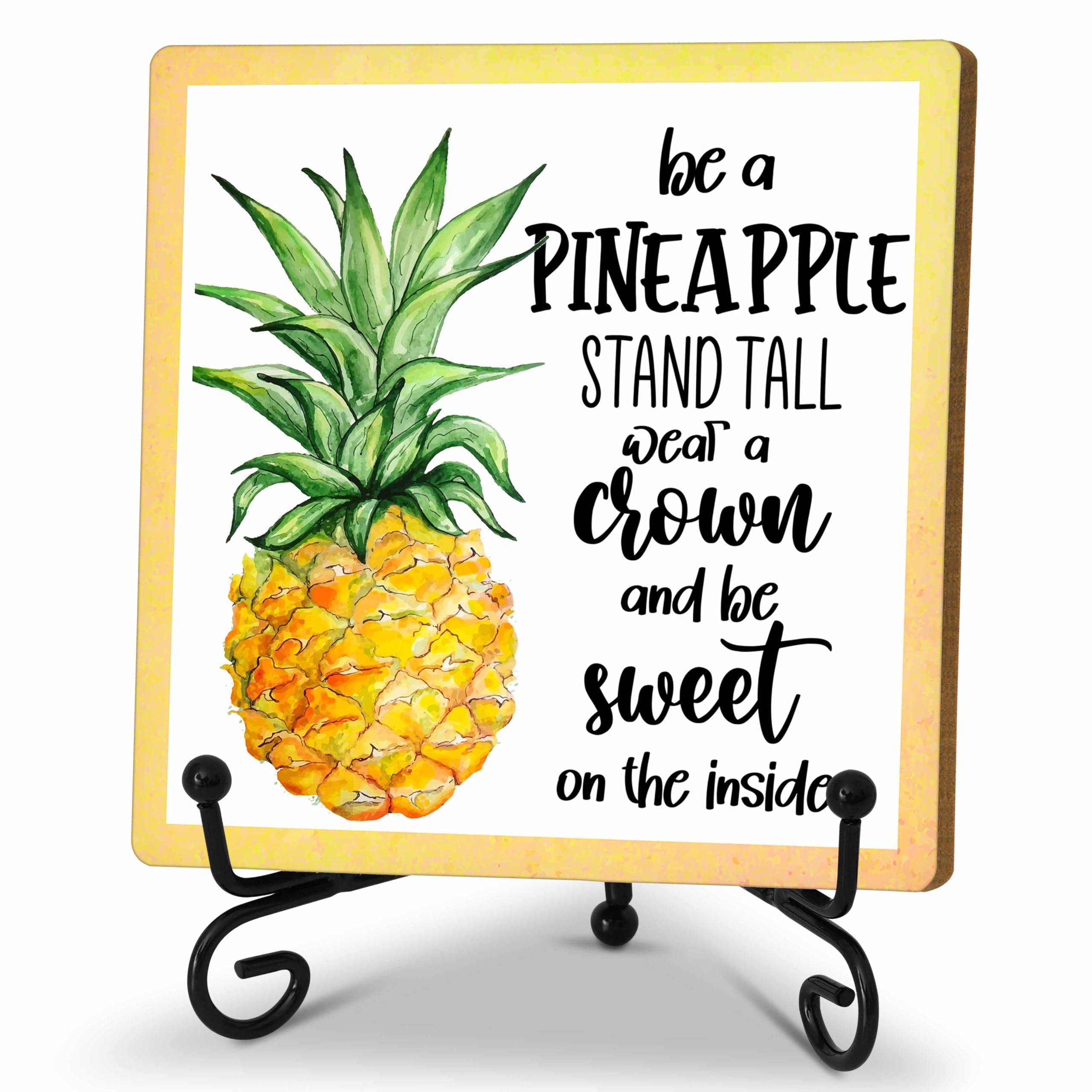 Zmyollo Pineapple Desk Decor Sign, Summer Wooden Sign With Stand, Be A Pineapple Stand Tall Wear A Crown Sign For Room Home Office Shelf Table, Inspirational Gifts For Girl Daughter Friend, C28