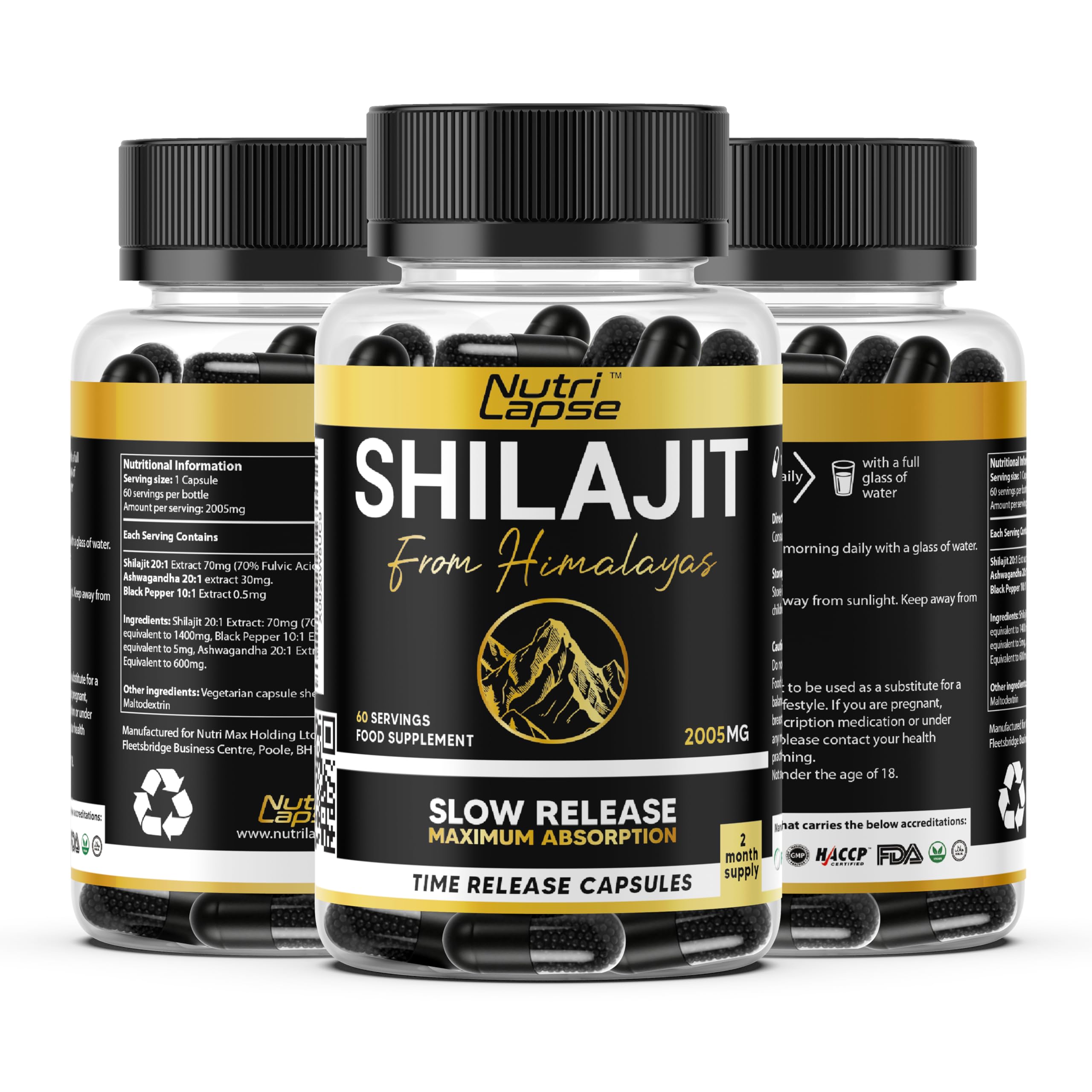 2 Months Supply | Shilajit Capsules with Ashwagandha Advanced Granular Biotechnology | 70% Fulvic Acid | Slow Release Maximum Absorption | Mineral Food Supplement