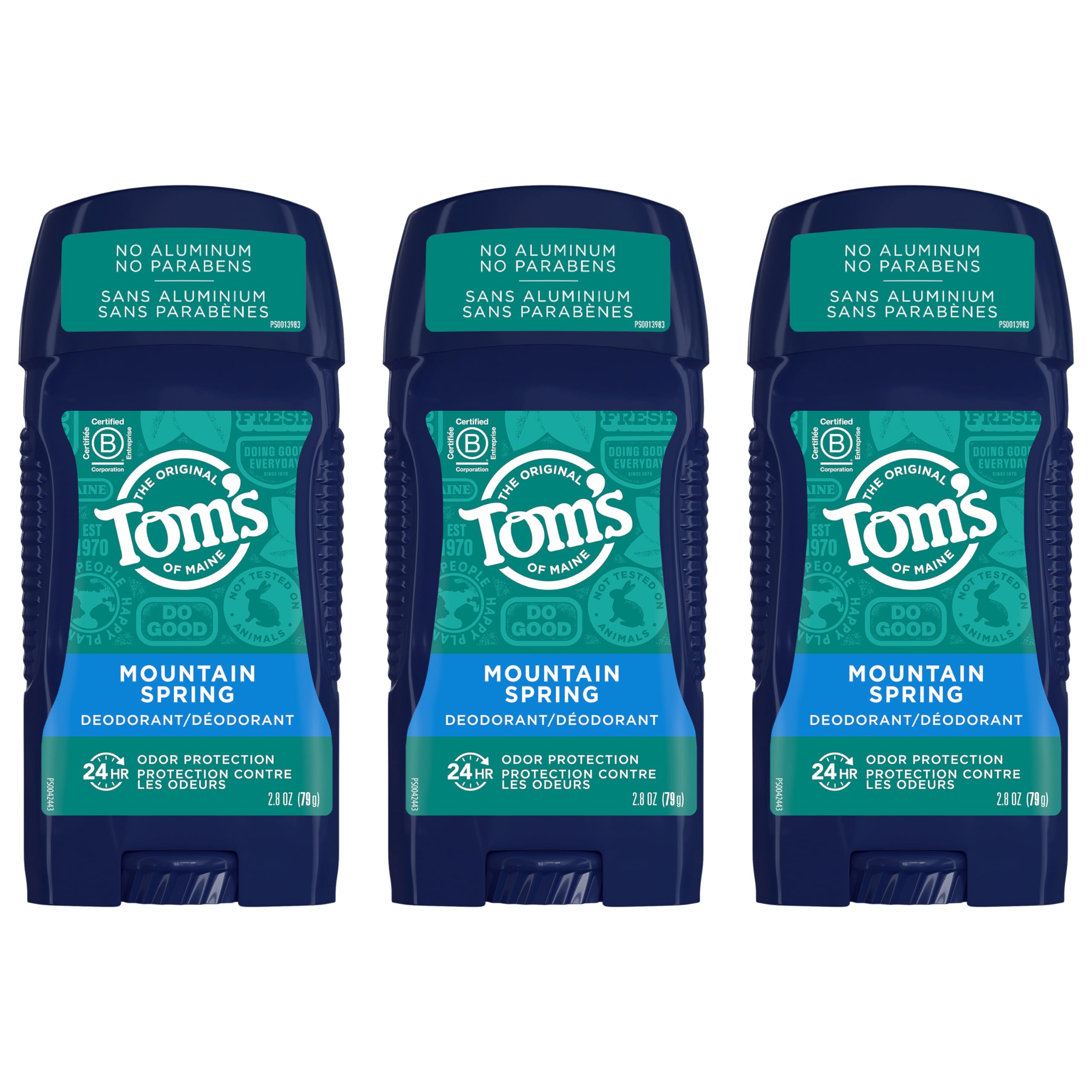 Tom's of Maine Long-Lasting Aluminum-Free Natural Deodorant for Men, Mountain Spring, 2.8 oz. 3-Pack (Packaging May Vary)