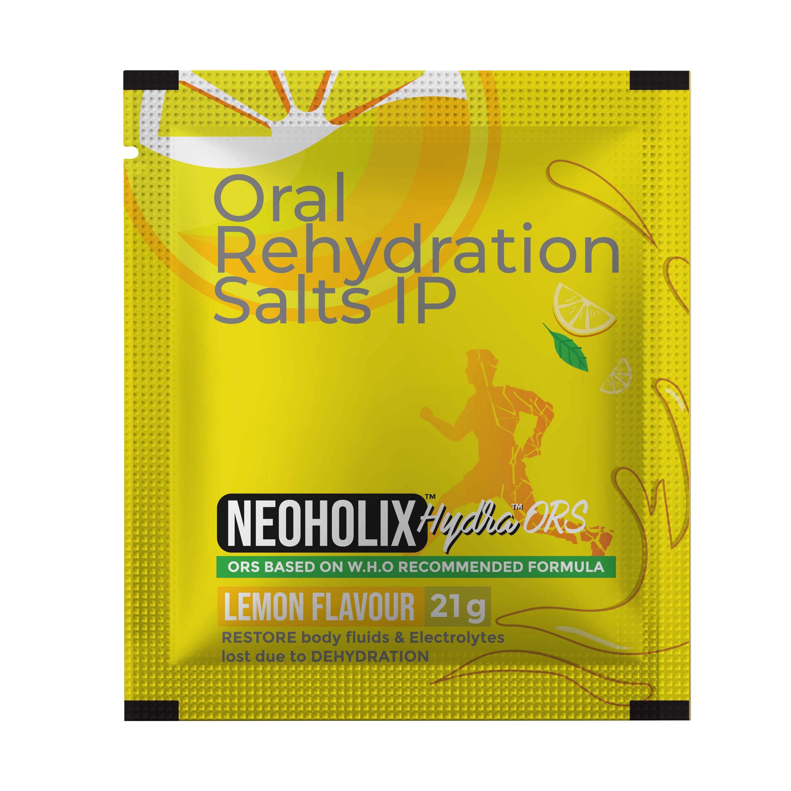 NeoHolix Hydra ORS Lemon - 21g Sachet (Pack of 30) | WHO-Recommended Electrolyte Powder | Suitable for Medical Use and Recovery