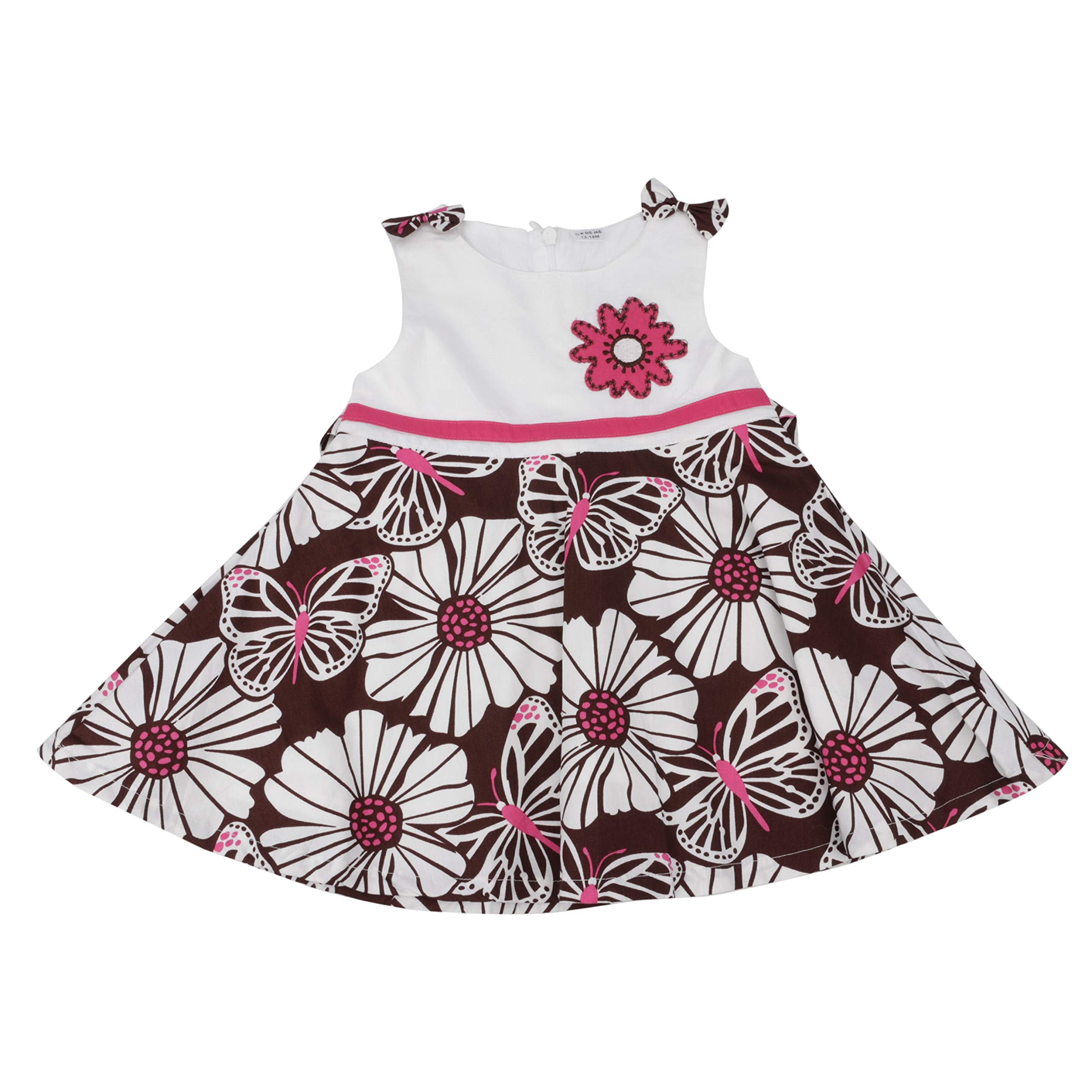 DOREME Sleeveless Cotton Frock with Flower & Butterfly Print and Flower Applique | 0 to 24 Months