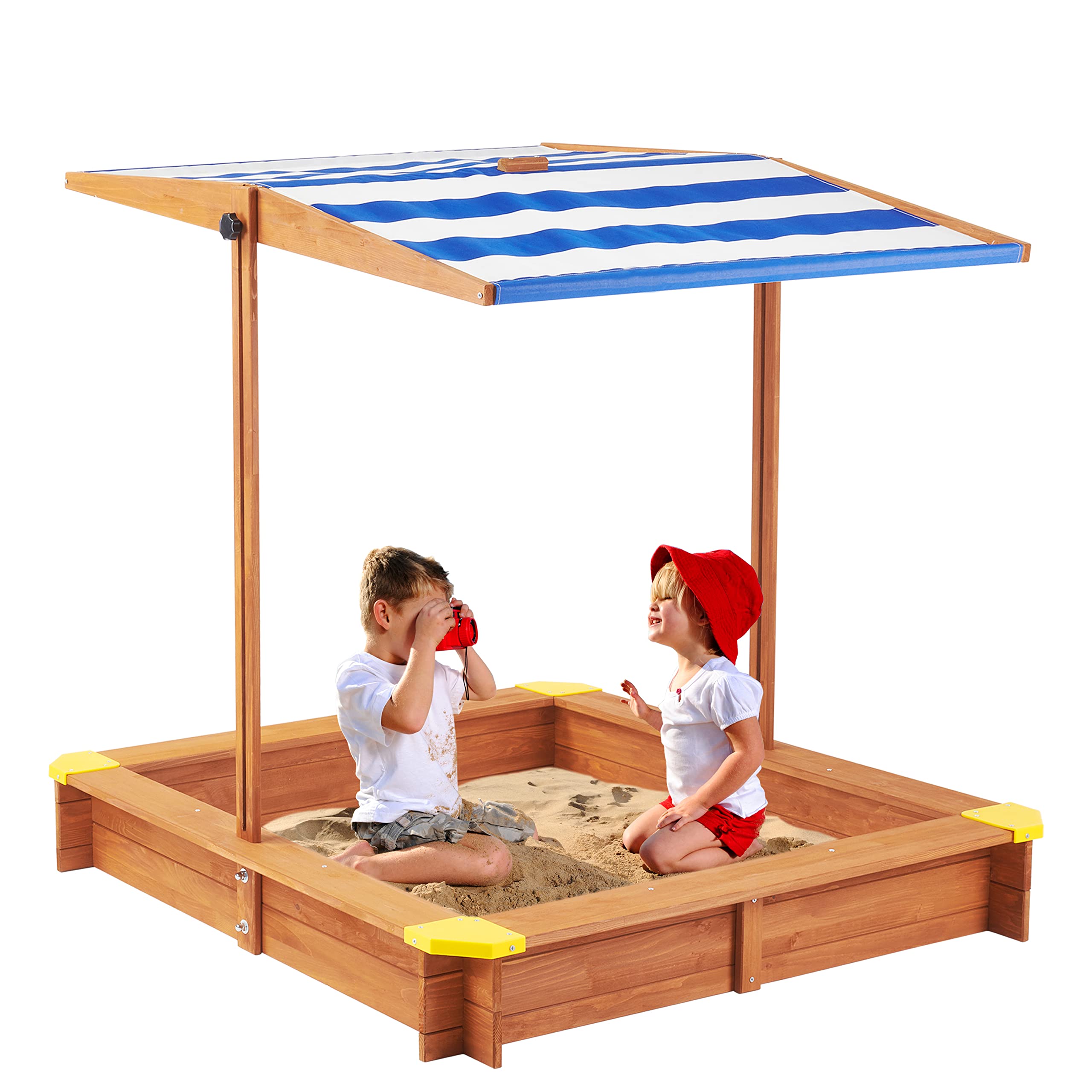 Mederra Kids Sandbox with Cover, 46" Wooden Sand Box w/Adjustable Canopy, Large Outdoor Cedar Sandpit for Backyard Play