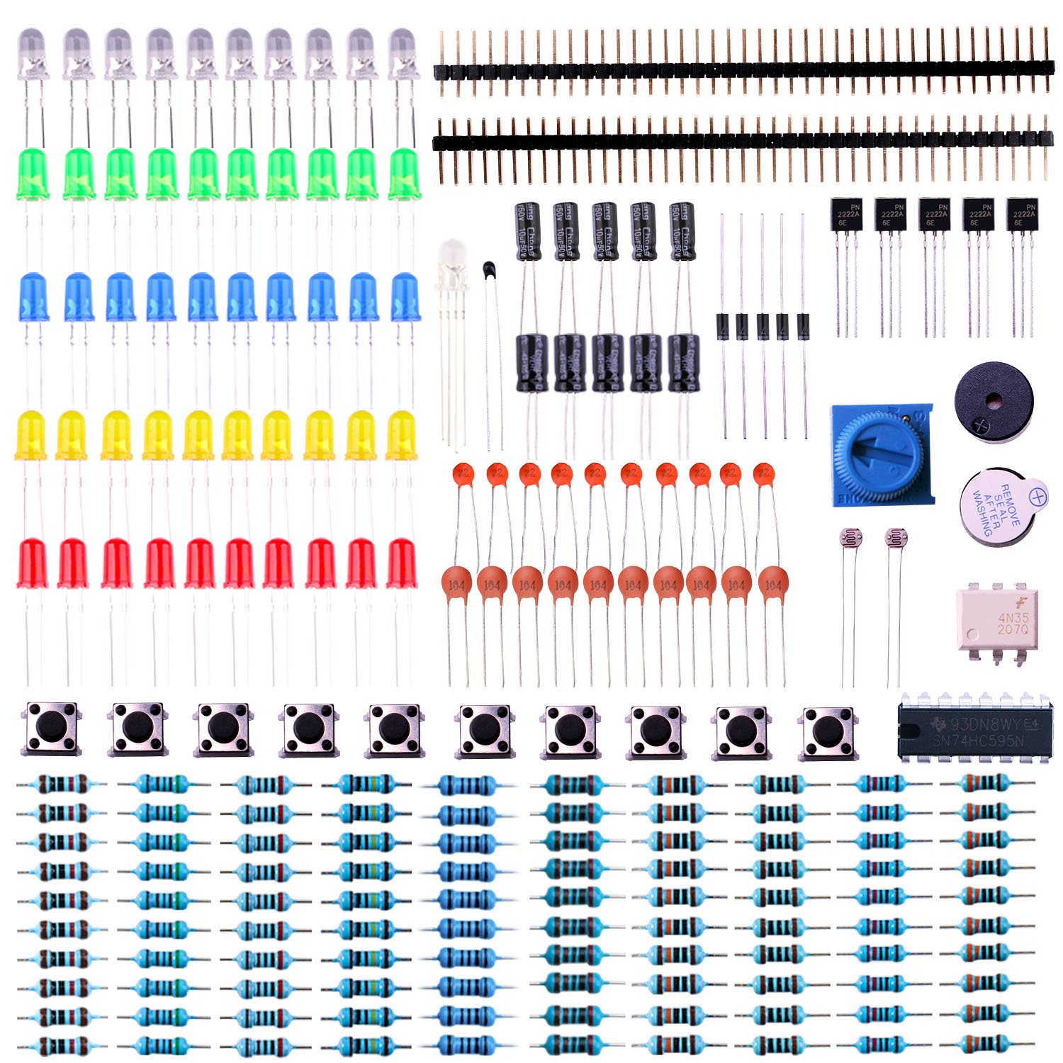 ELEGOO Electronics Component Basic Starter Kit Compatible with Arduino UNO R3 MEGA R3 Respberry Pi w/Precision Potentiometer, buzzer, capacitor