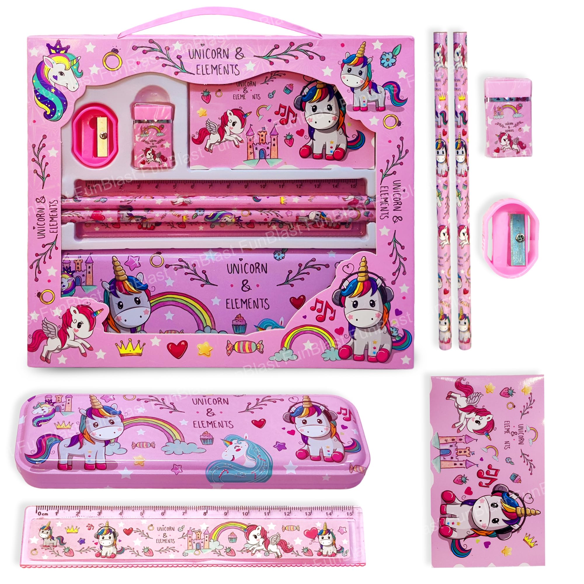 FunBlast Unicorn Stationary Kit for Girls Pencil Pen Book Eraser Sharpener - Stationary Kit Set for Girls/Birthday Gift (Multicolor)