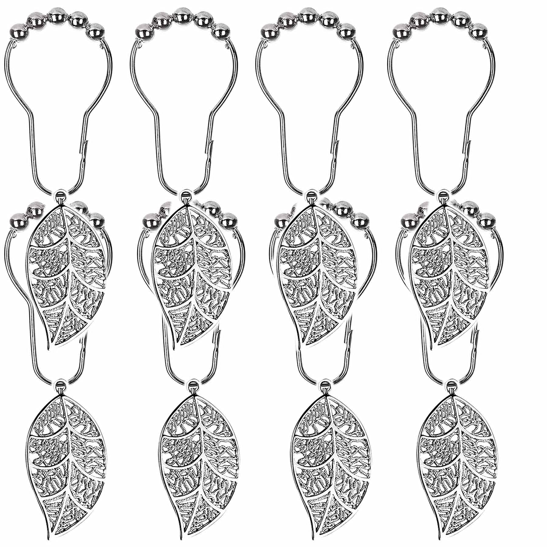 HCY 12Pcs Lovely Leaf Shower Curtain Hooks Rustproof Shower Curtain Ring Art Decors Decorative Bathroom Hooks (Style 2)