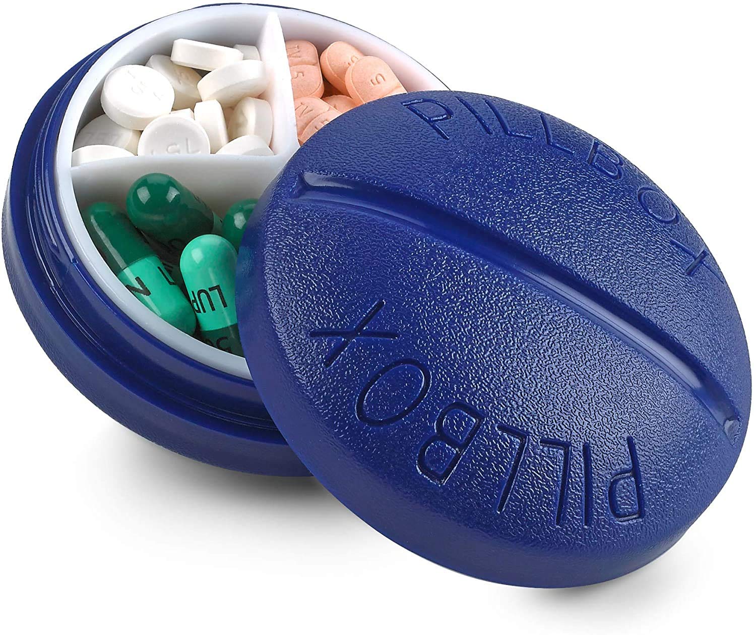 MEDcaPill Box Round for Travel - Mini Compact Portable 4 Compartment Pills Case Organizer, Vitamin and Medication Dispenser Holder for Up to 4 Times A Day, BPA Free Pill Reminder