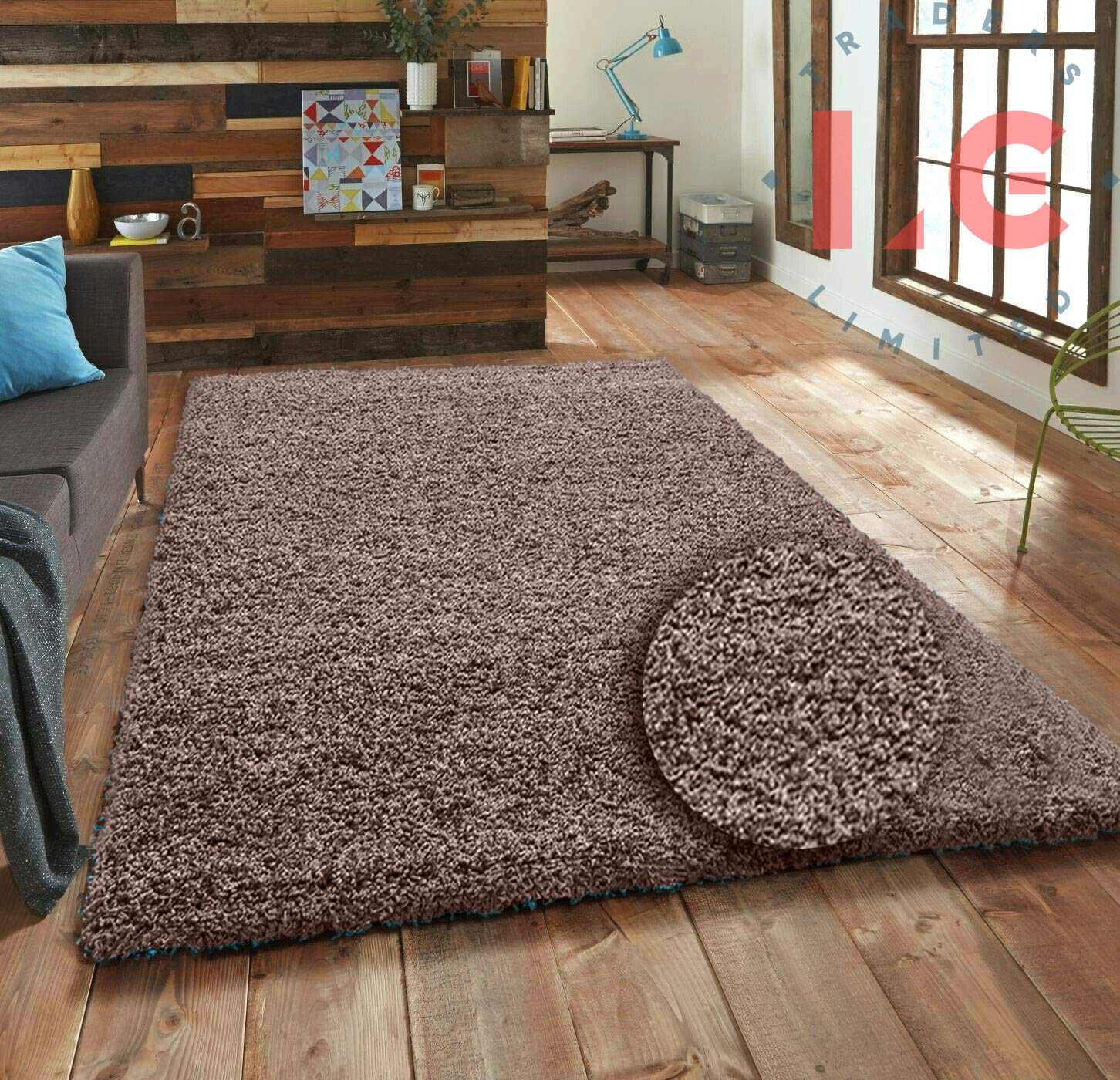 LG TRADERS LIMITED Small X Large Non Slip Shaggy Rug Carpet Soft Thick Lounge Bed Room Hallway Mess Area Rugs Mocha, 120 x 170 cm (4 ft x 5 ft 6 in)