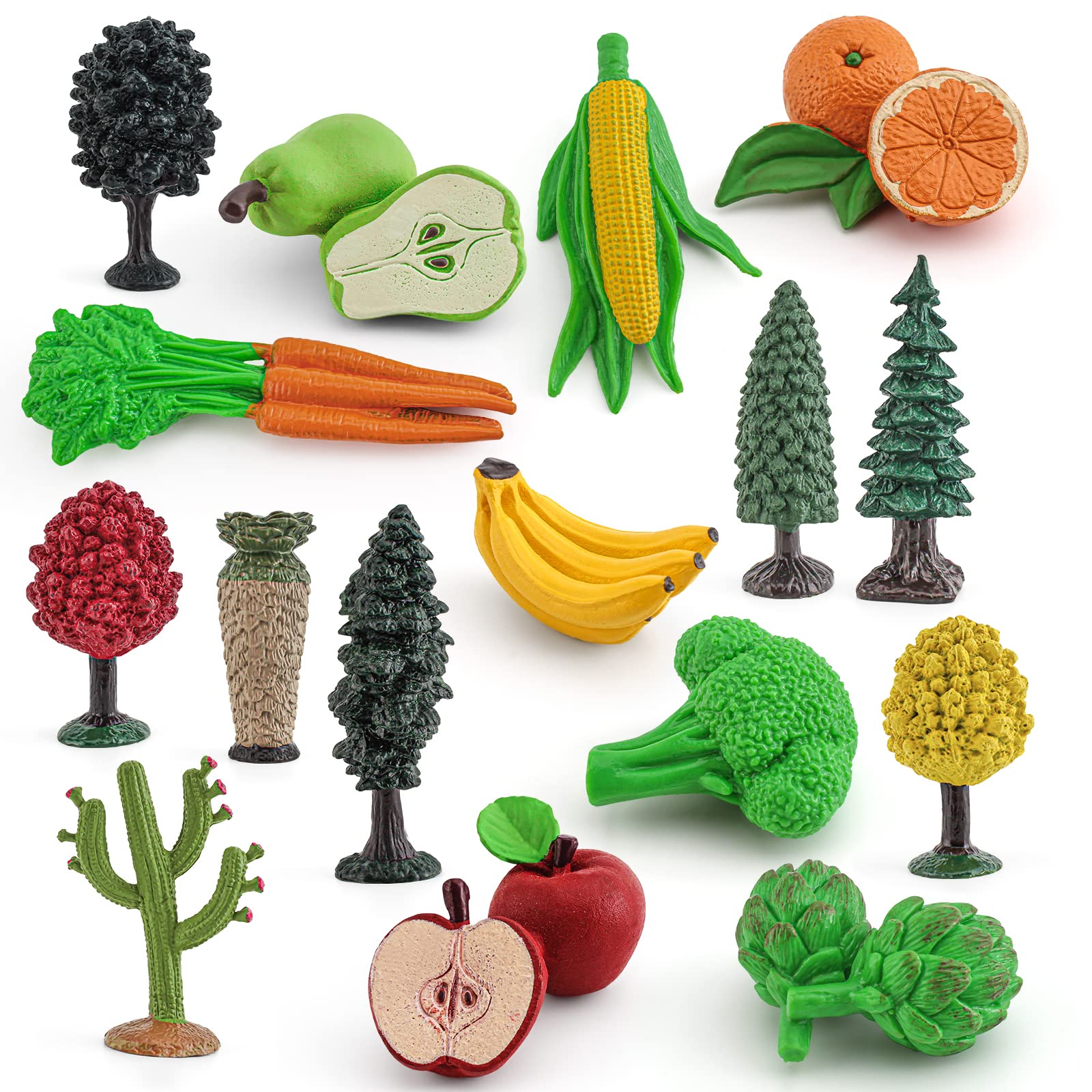 GUFOPONAS 16PCS Stem Realistic Plastic Trees Toys Vegetables and Fruits Toys for Toddlers School Projects Toys for Kids Sensory Bins Learning Toys Realistic Food Figurines