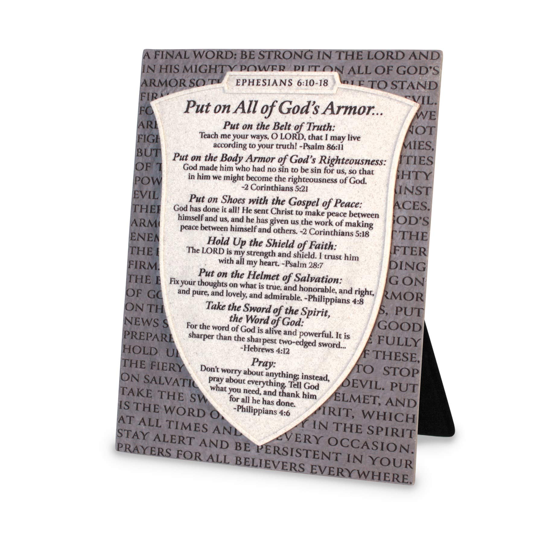 Lighthouse Christian Products Put On All of God's Armor Classic White 8 x 11 Cast Stone Decorative Sign